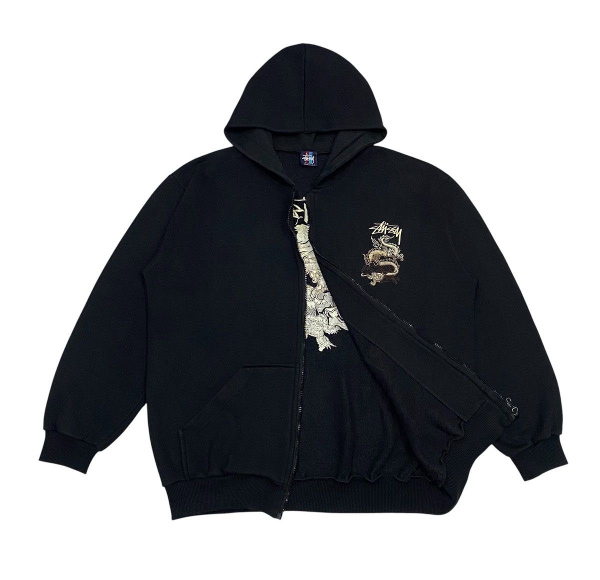 Stussy × Vintage Rare🔥Vintage 90s Stussy Dragon Embroidered Zipper Hoodie Size US L / EU 52-54 / 3 - 3 Thumbnail