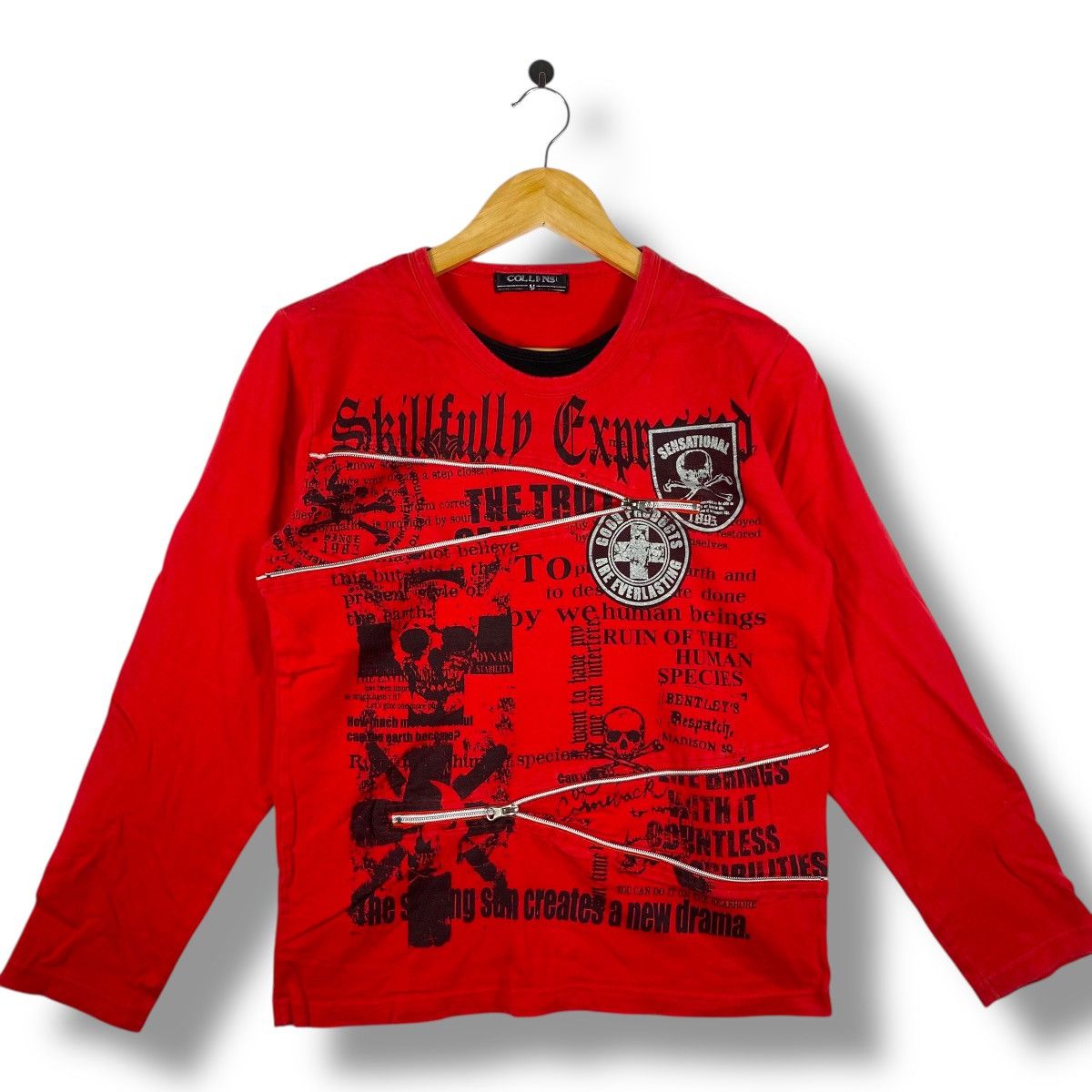 Japanese Brand Japanese Brand COLLINS Zipper Punk Style Tee Shirt Medium Size M / US 6-8 / IT 42-44 - 1 Thumbnail