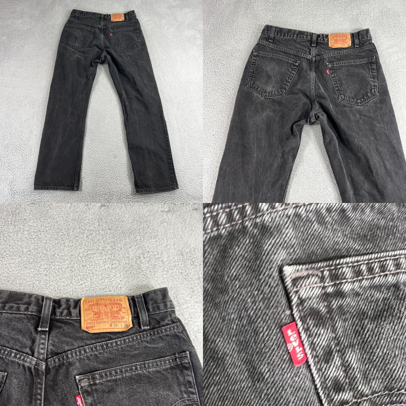 Levi's Levis 505 Jeans Regular Straight Leg Denim Black 34x30 Mens Vintage 32x30 Tag34x30 Cotton Denim Logo 5-Pocket Jeans Men Size US 34 / EU 50 - 8 Thumbnail