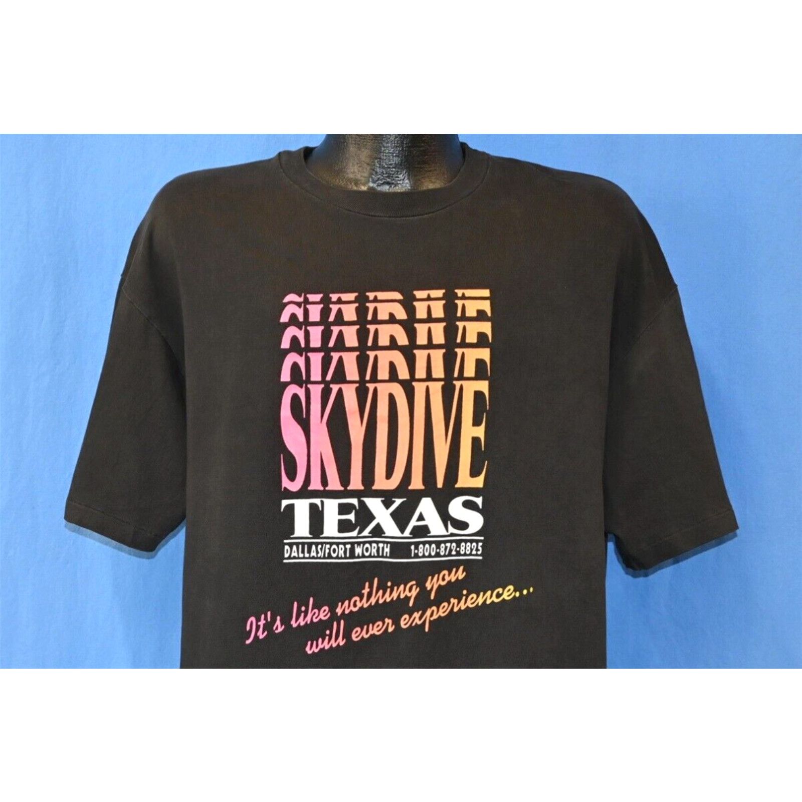image of Hanes Vintage 90's Dallas Fort Worth Texas Skydive Experience Neon Black T-Shirt XL in White, Men's