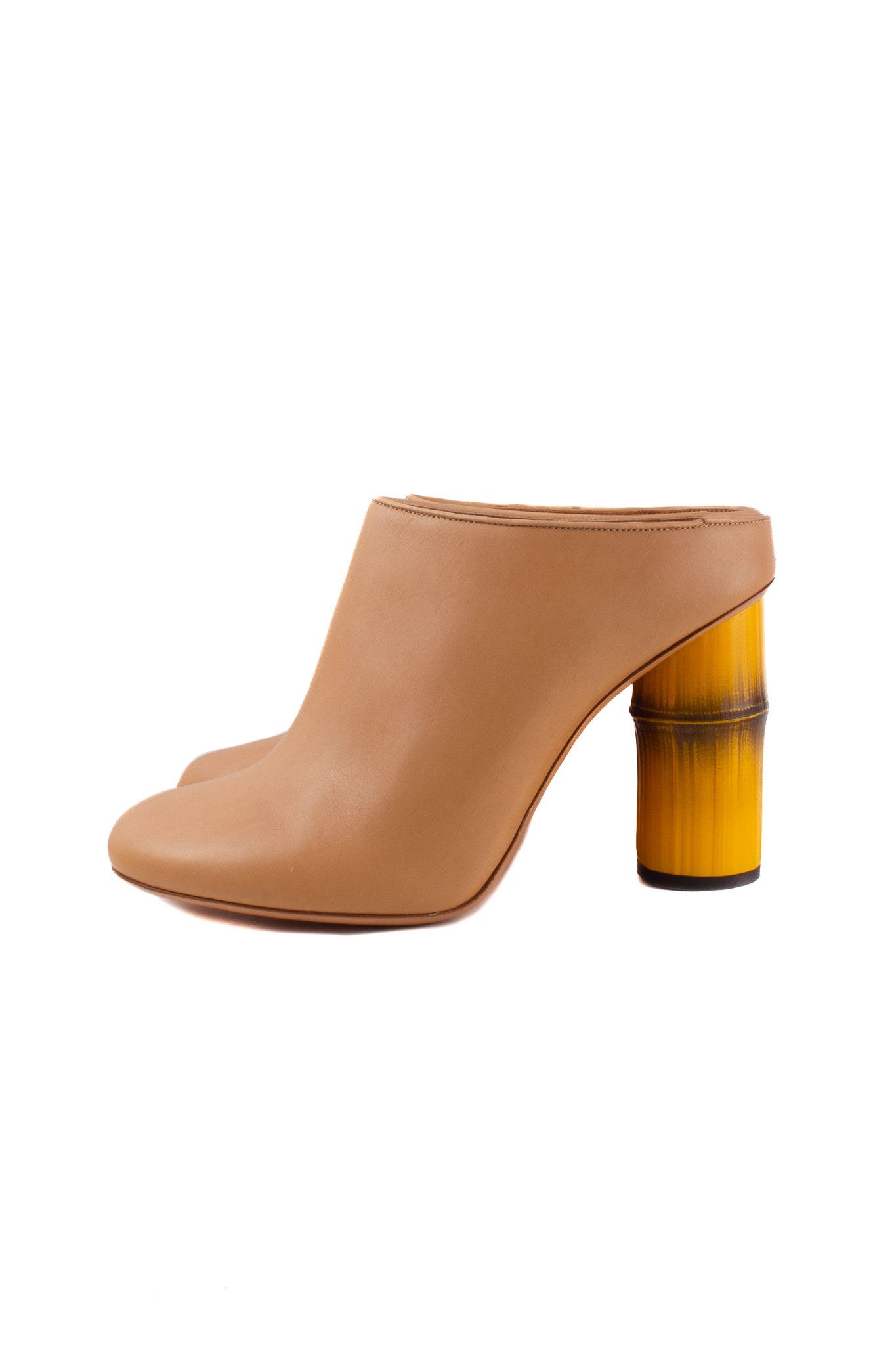 image of Acne Studios Tan Leather Faux Bamboo Heel Shoes Mules, Women's (Size 11)