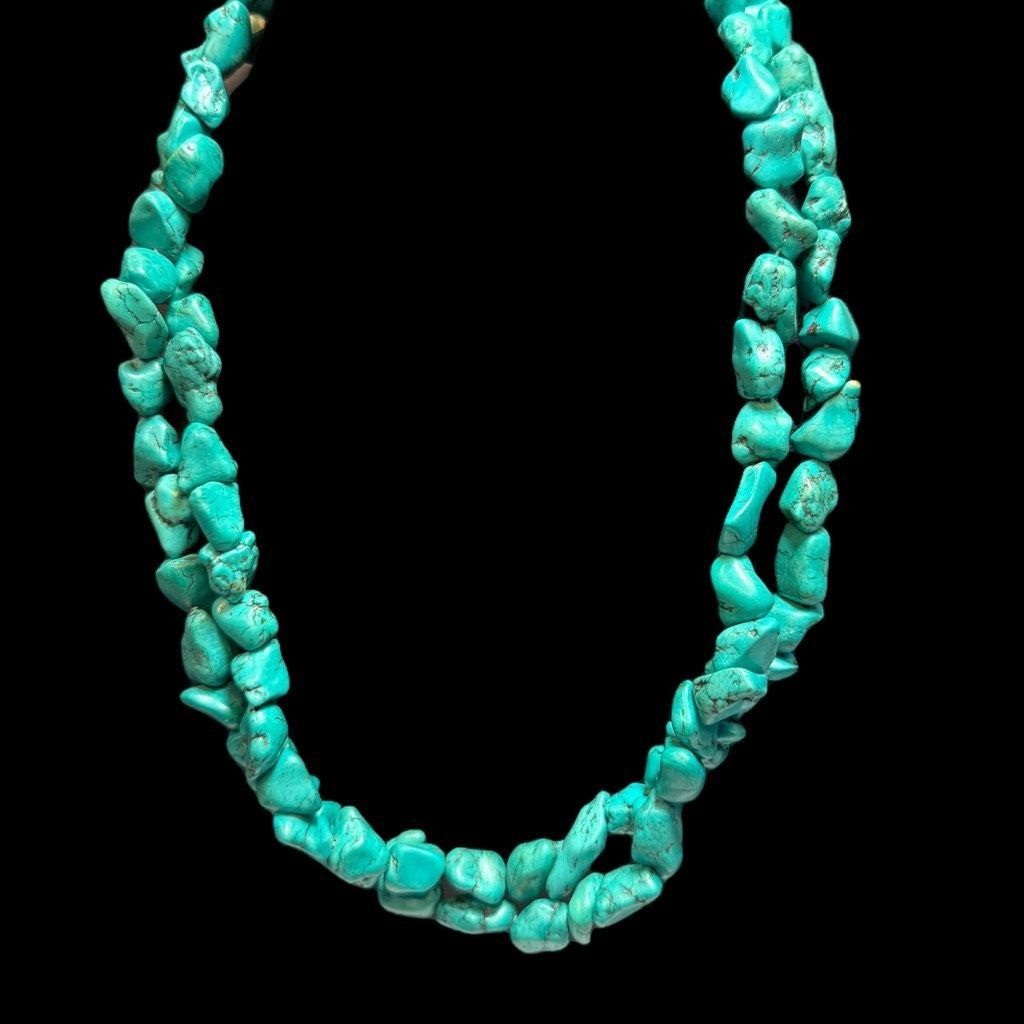 Vintage TURQUOISE Sterling Silver Double Strand 1/2”-3/4” Genuine Na Size ONE SIZE - 2 Thumbnail