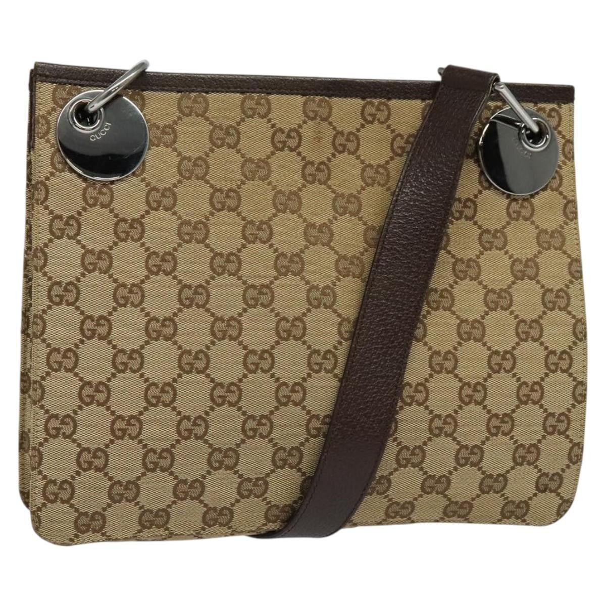 Gucci GG Canvas Shoulder Bag Brown Silver 120841 Auth Ki5730 in Brown/Silver, Women's