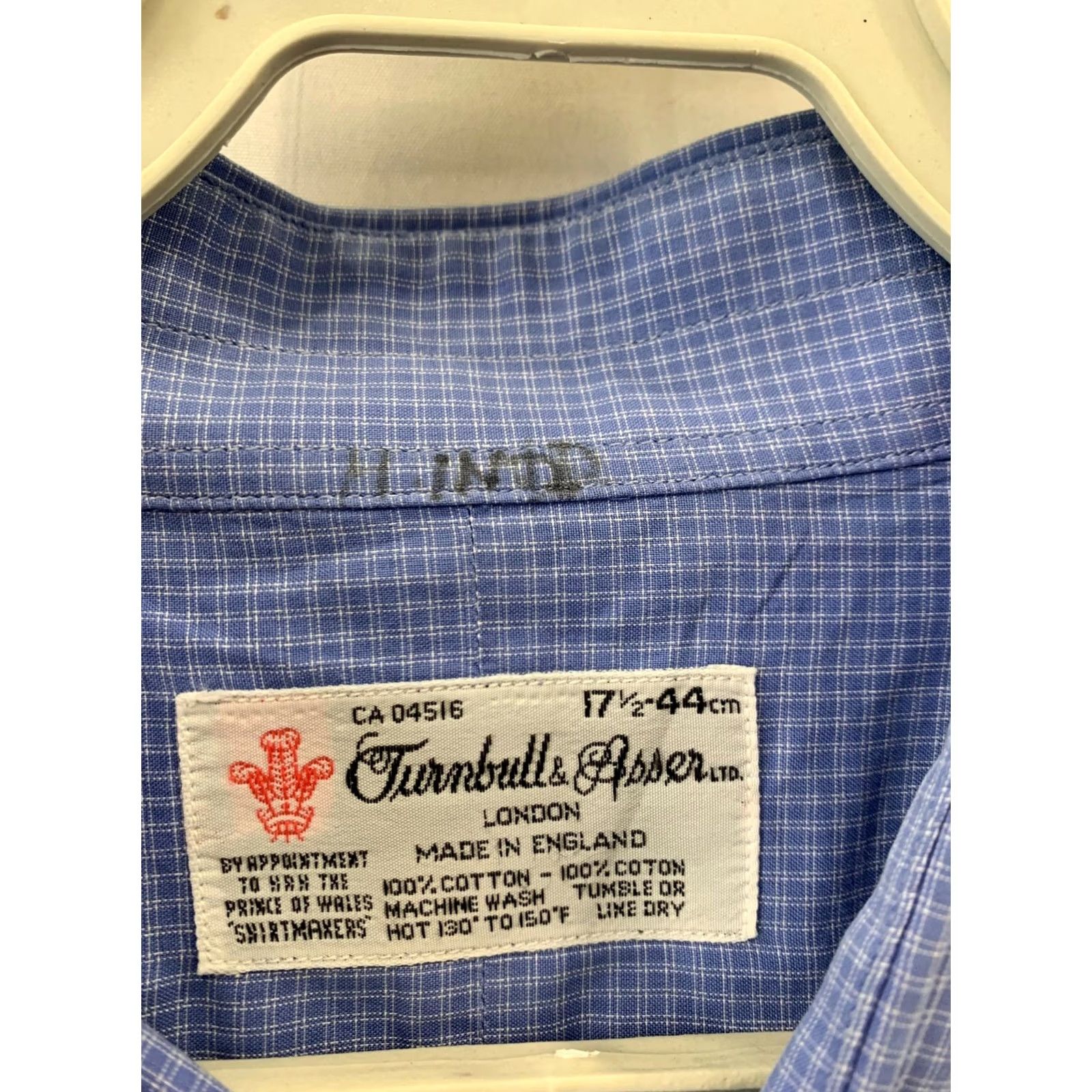Turnbull & Asser VINTAGE Turnbull & Asser London Dress Shirt Blue Micro Check 17.5 / 44 Classic Fit Mens Adults Size 48R - 3 Thumbnail