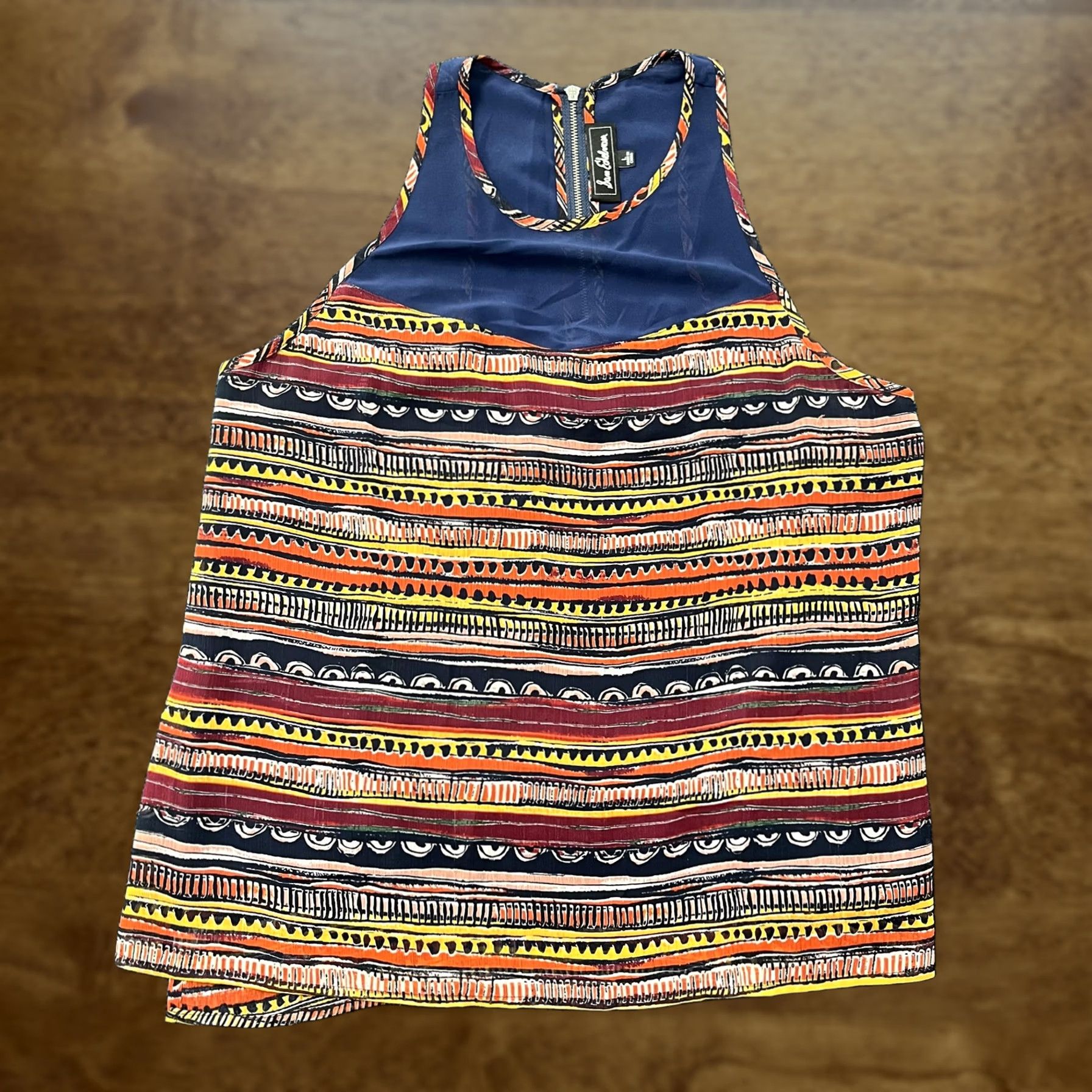 Sam Edelman Sam Edelman Tank Top Womens Large Multicolor Stripe Sleeveless Zipper Back Boho Crew Neck Shirt Size L / US 10 / IT 46 - 1 Thumbnail
