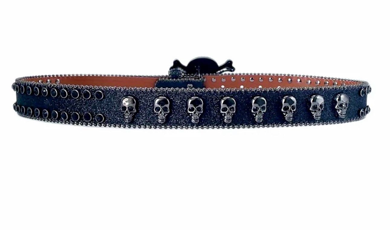 Leather Y2K Rhinestones Skull PU Leather Belt Size ONE SIZE - 5 Thumbnail