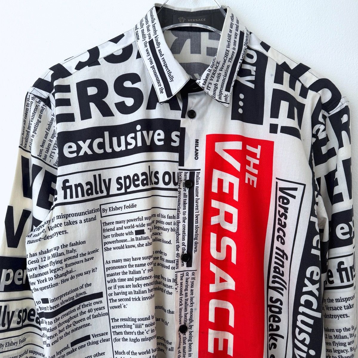 Versace Vintage News Paper Print Sleeve Shirt John Galliano