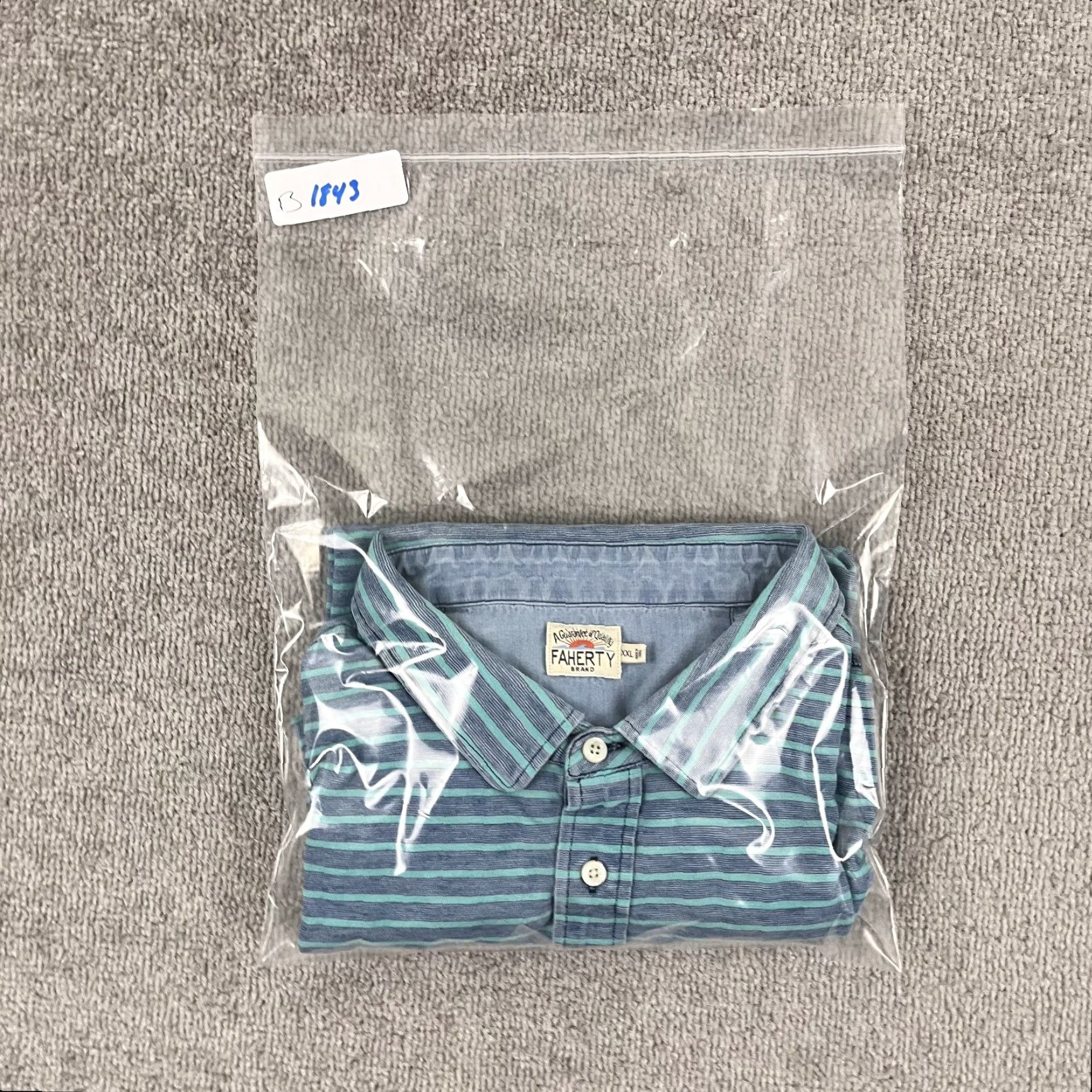 Faherty Faherty Polo Shirt Mens 2XL Blue Stripe Indigo Dyed Cotton Pocket S/S Casual Shirt Polo Size US XXL / EU 58 / 5 - 8 Thumbnail