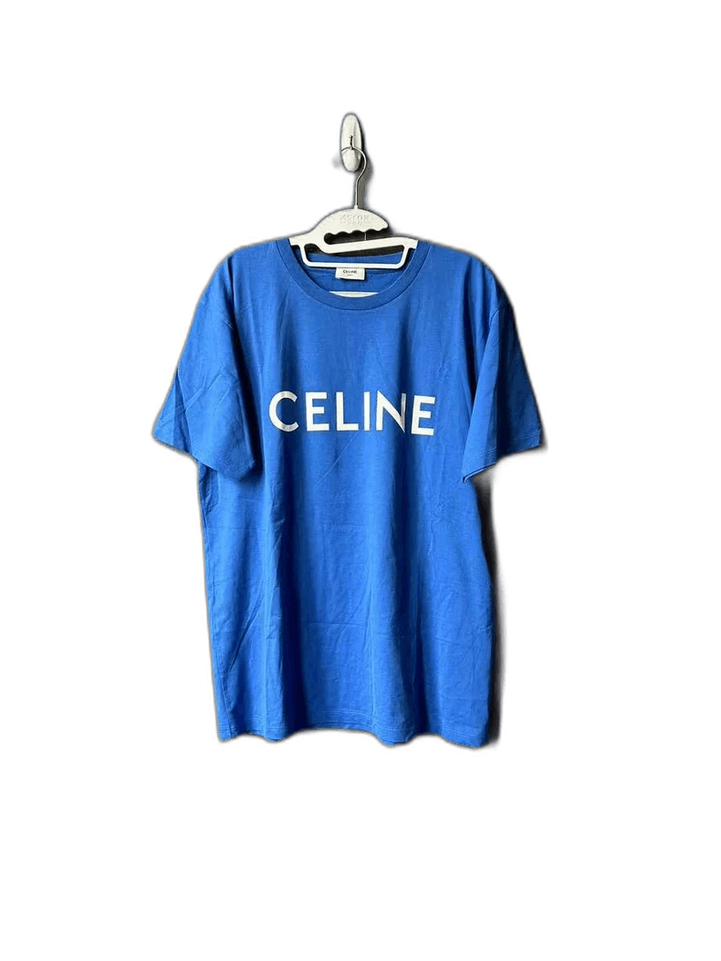 【1枚で可愛く♪】CELINE navy blue logo T-shirt Celine Celine Blue Logo Short Sleeve T-shirt | Grailed