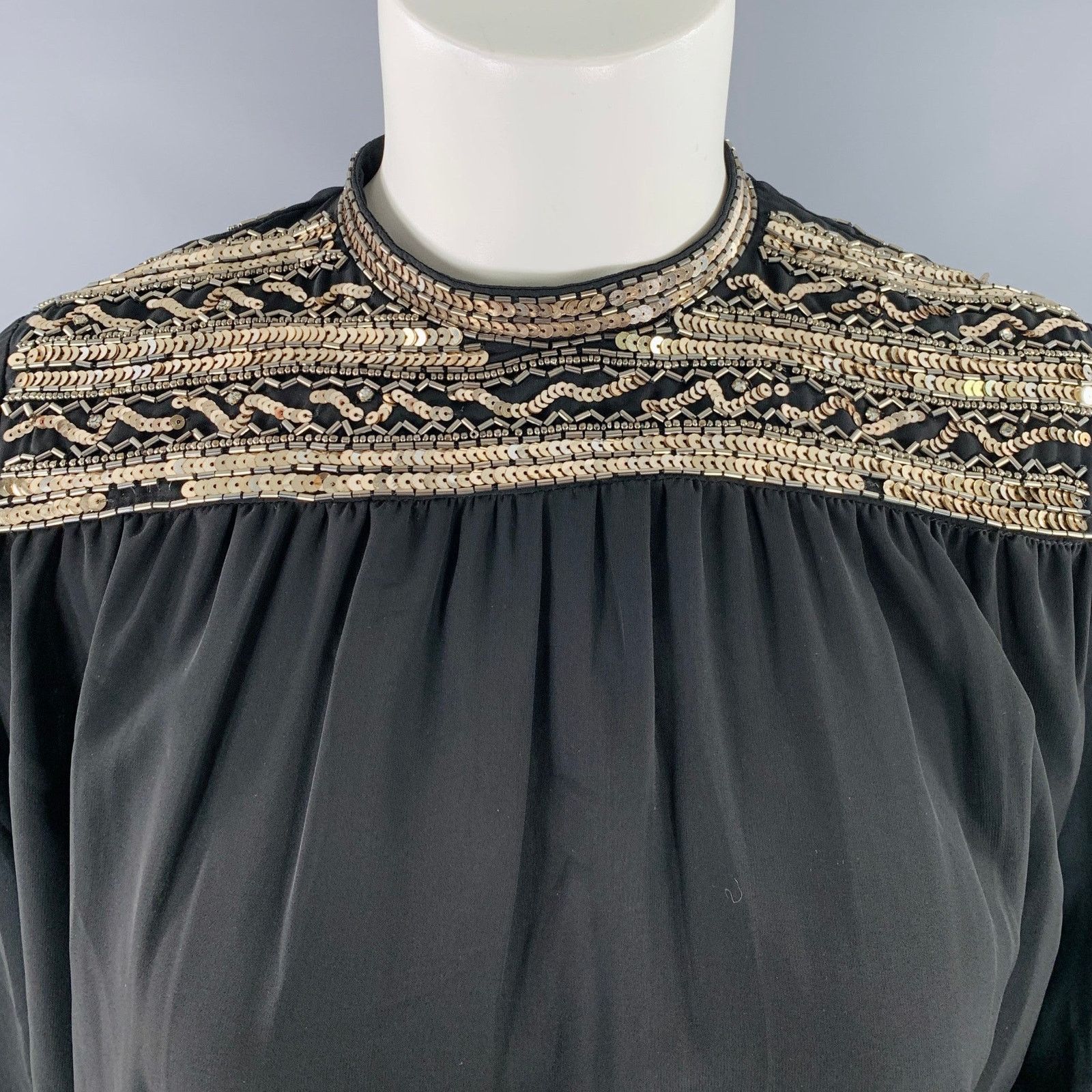 The Kooples THE KOOPLES Size S Black Gold Polyester Long Sleeve Blouse Size S / US 4 / IT 40 - 2 Thumbnail