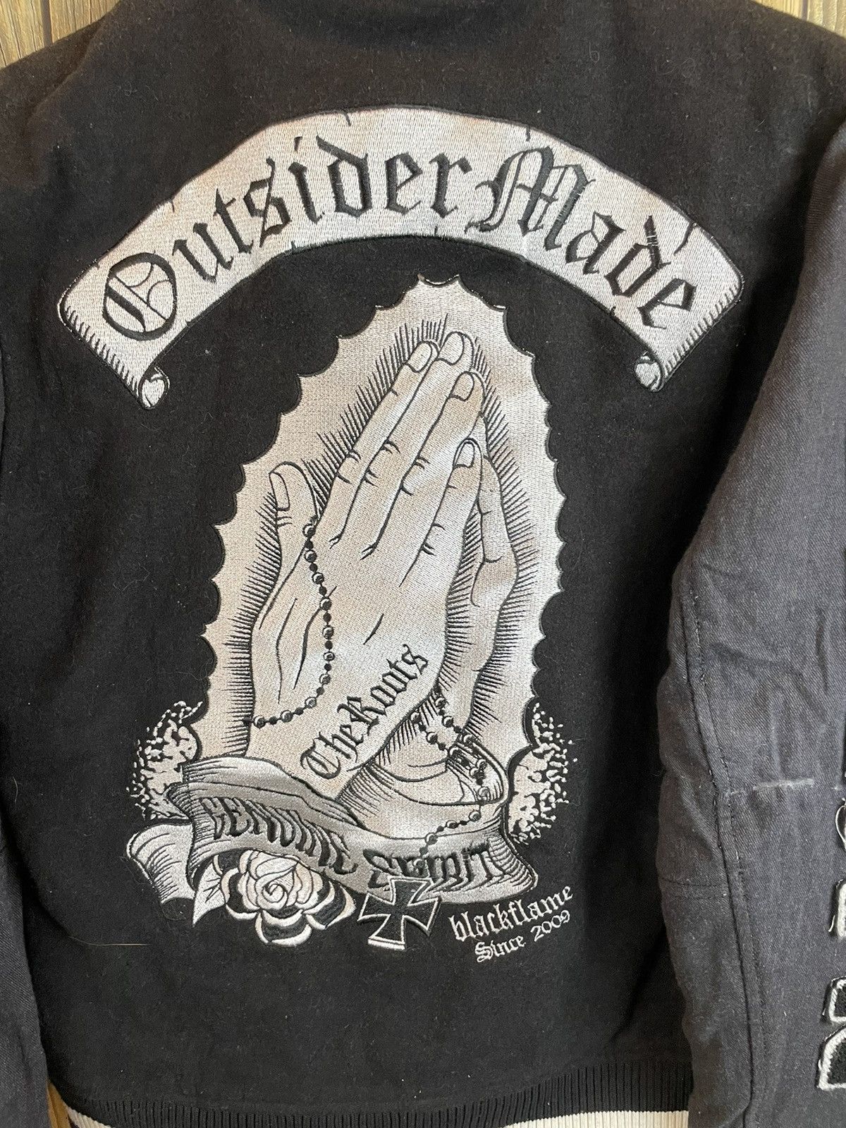 Vintage Black flame embroidery cross Varsity Jacket Size US S / EU 44-46 / 1 - 12 Thumbnail