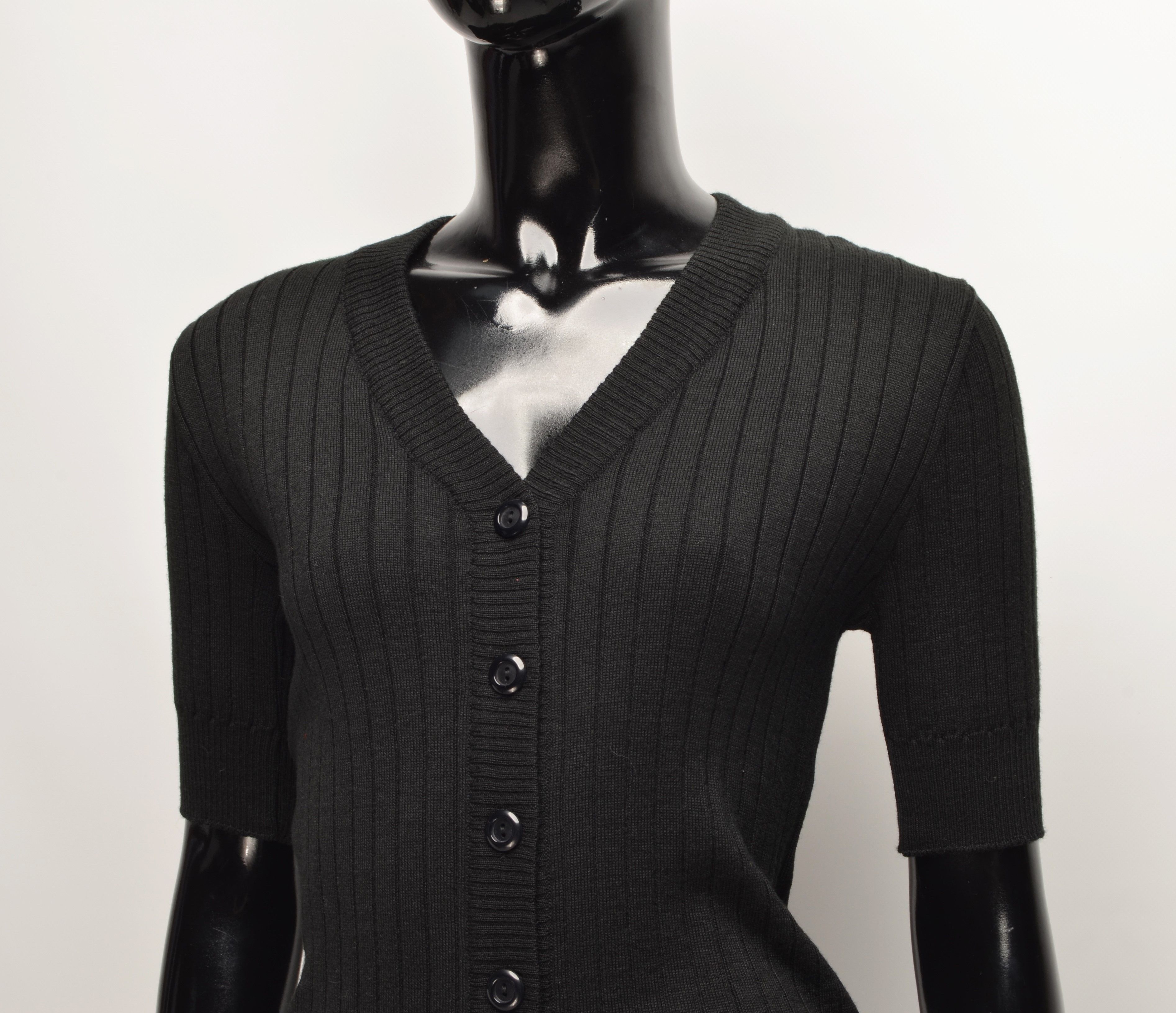 Wolford Vintage Wolford Black Rib Knit Short Sleeve Wool Cardigan Size M / US 6-8 / IT 42-44 - 2 Thumbnail