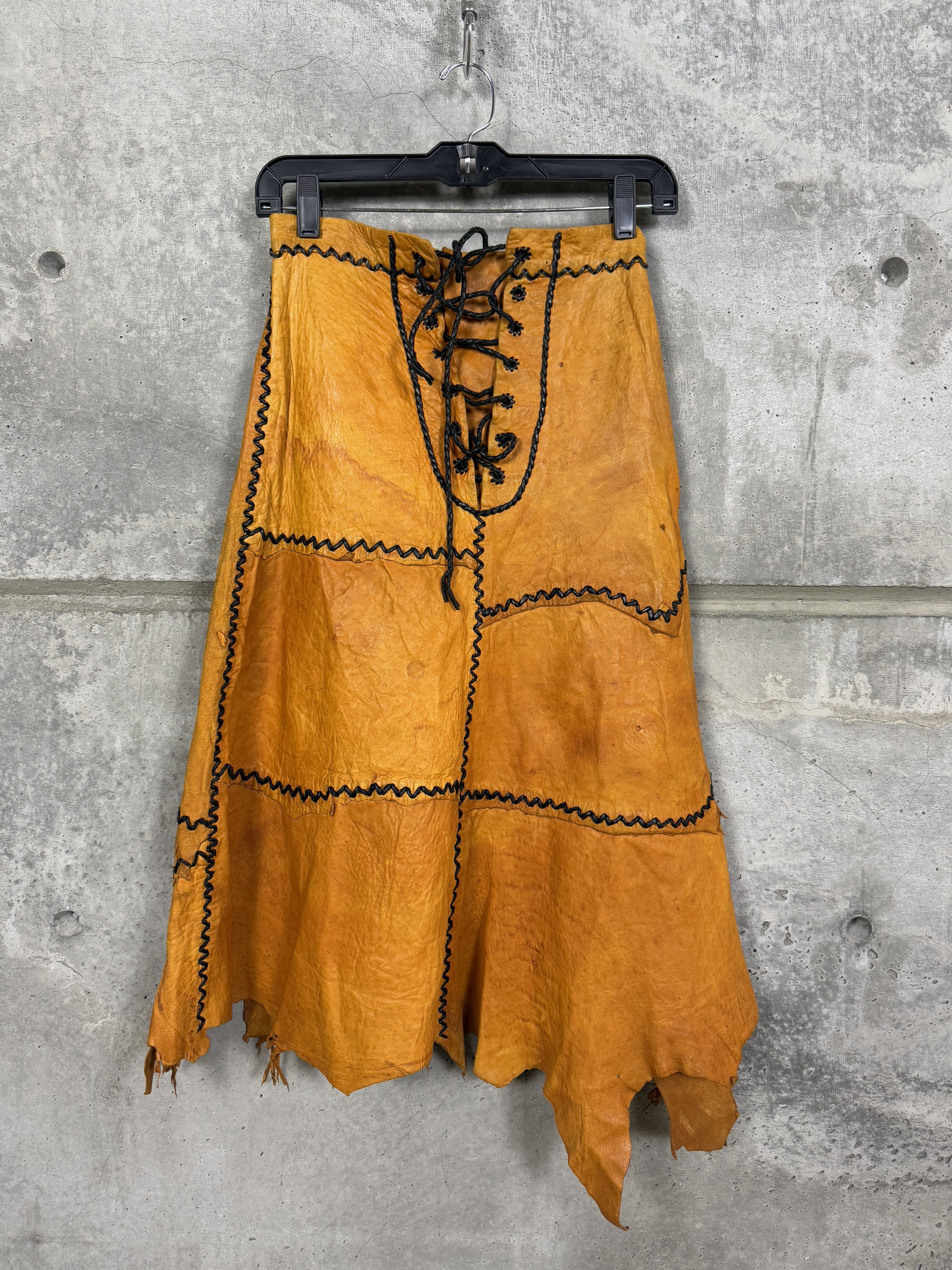 Vintage 1960s North Beach Leather Vintage Leather Whip Stitch Skirt Size 30" / US 8 / IT 44 - 1 Thumbnail