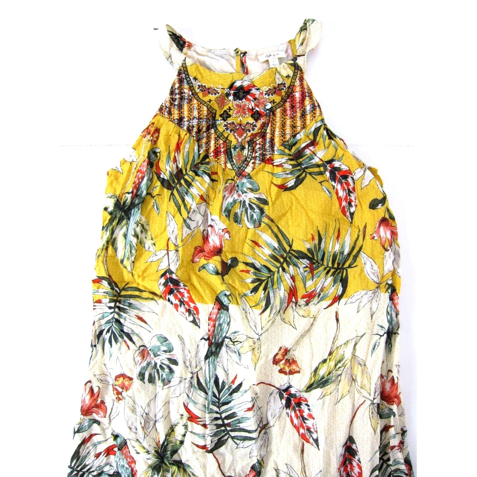 Vintage NWT Style & Co Rayon Yellow Pink Floral Bird Paradise Long Maxi Tank Sun Dress L Size L / US 10 / IT 46 - 4 Thumbnail