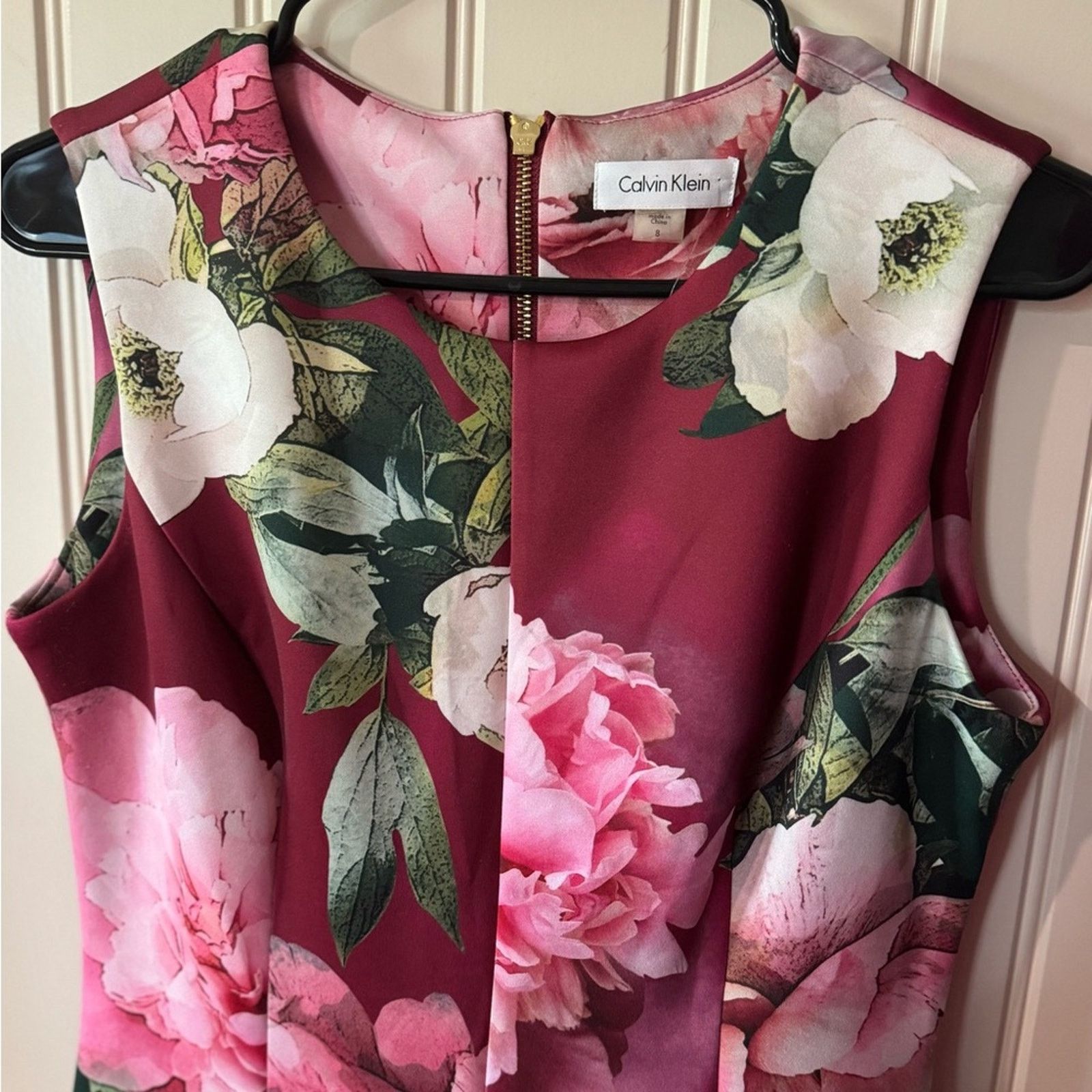Calvin Klein NEW CALVIN KLEIN Burgundy Floral A-Line Dress (Size 8) Size M / US 6-8 / IT 42-44 - 4 Thumbnail