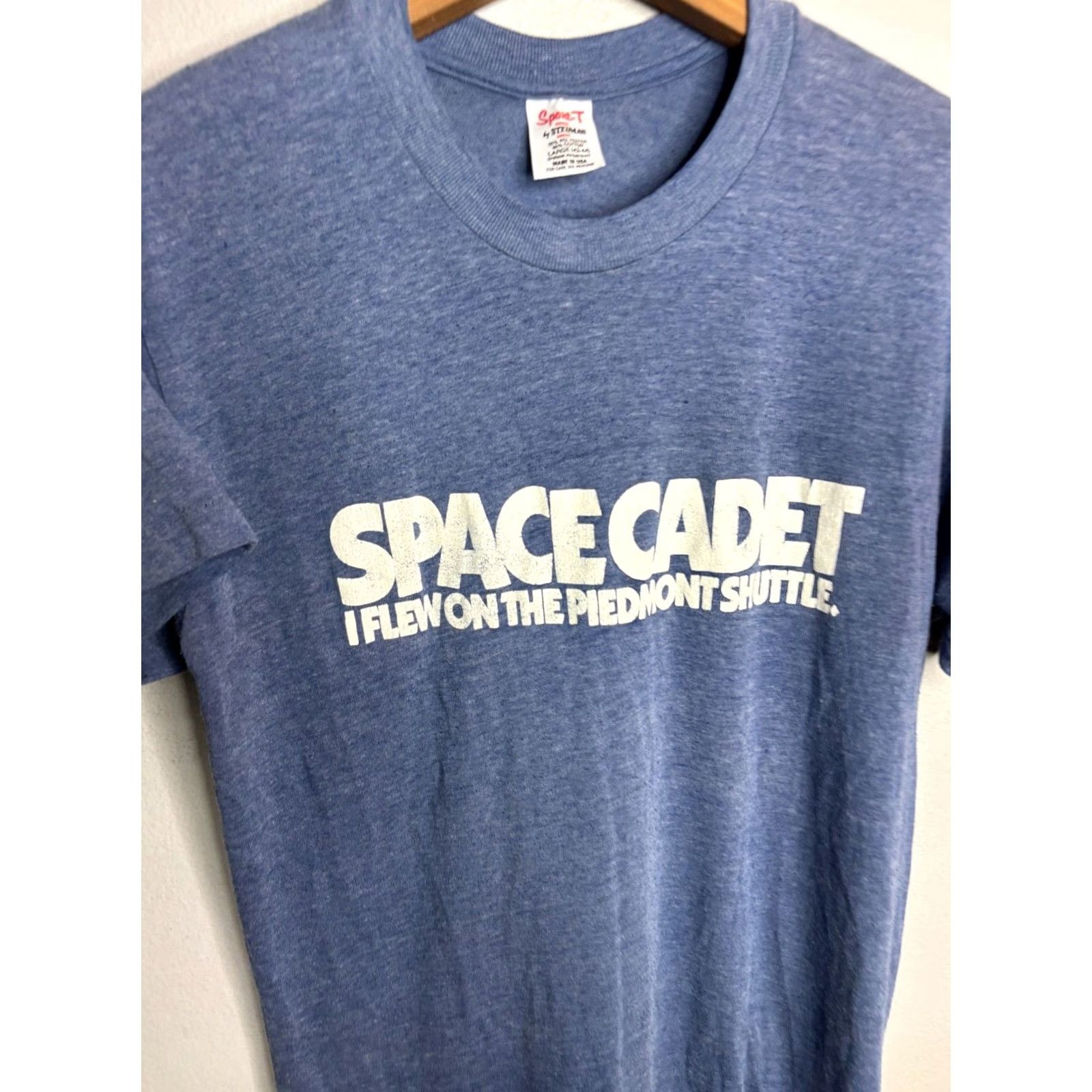 Vintage VINTAGE Sport-T Space Cadet Shirt I Flew On The Piedmont Shuttle 80s 4423 Blue Mens L Crew Neck Short Sleeve Cotton Knit Logo 8/10 1980s 4423 Size US L / EU 52-54 / 3 - 2 Thumbnail