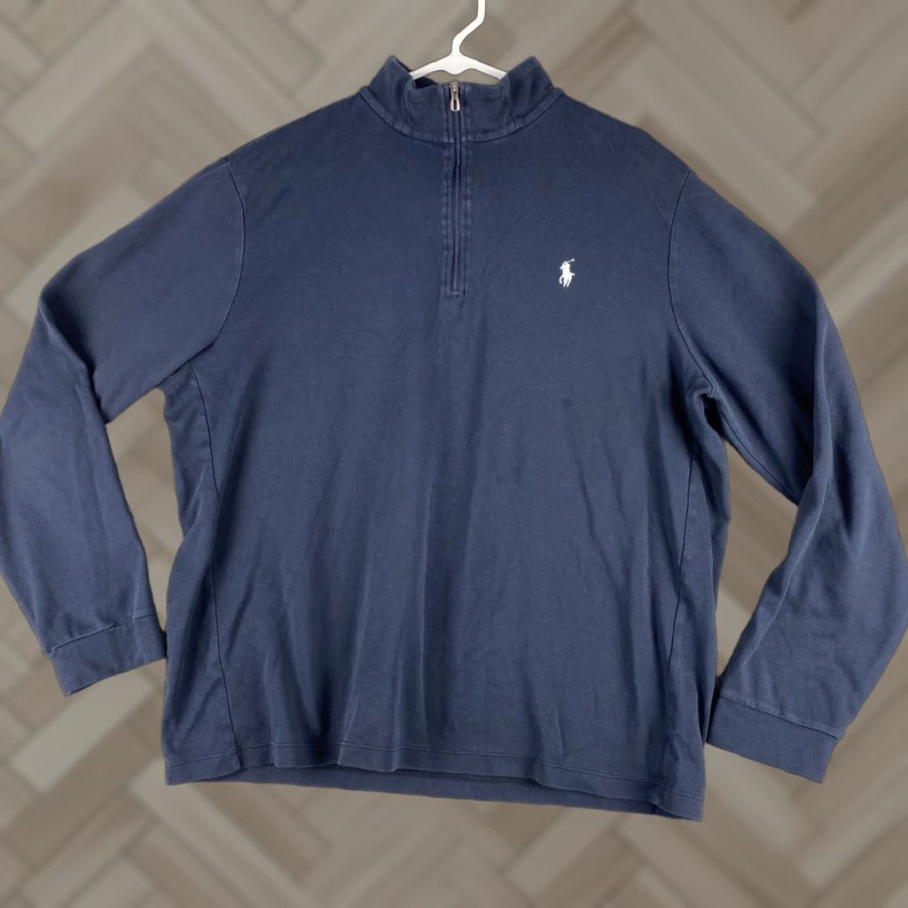 Polo Ralph Lauren Polo Ralph Lauren Mens XL Blue 1/4 Zip Mock Neck Pullover Sweater Lightweight Cotton Size US XL / EU 56 / 4 - 1 Thumbnail