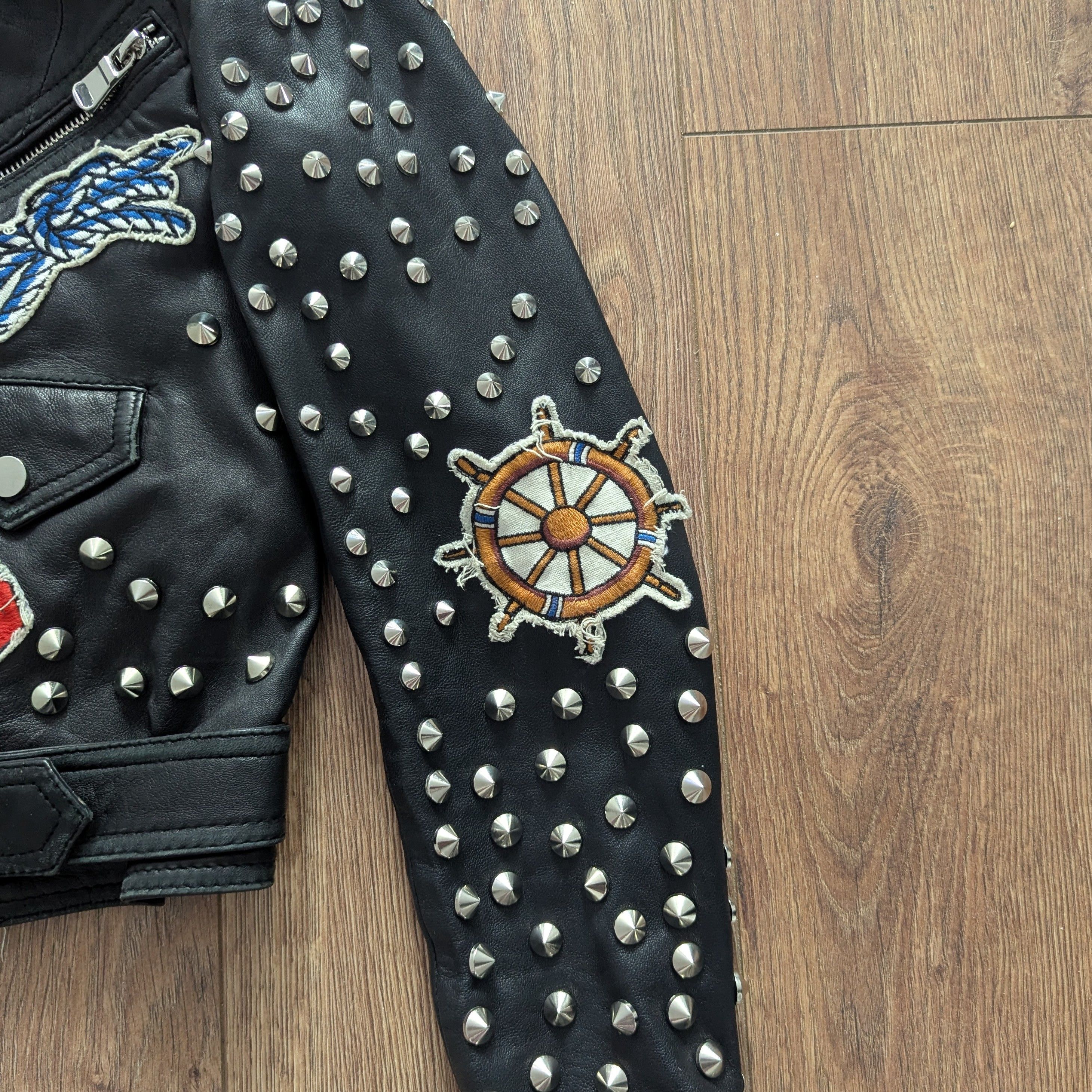 Zara Zara Studded cMotorcycle Biker Jacket Sailor Patches Size XS / US 0-2 / IT 36-38 - 12 Thumbnail