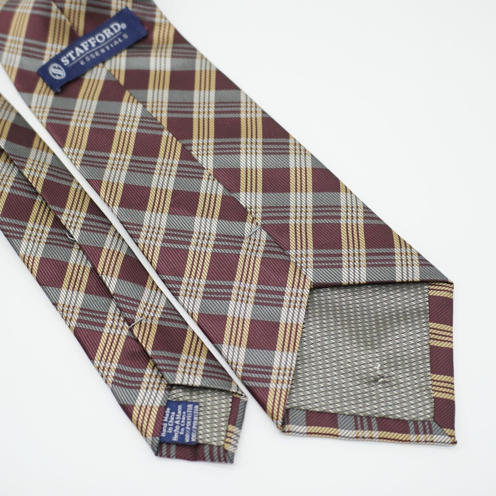 Stafford Stafford Gold Maroon Plaid Woven Polyester Tie Size ONE SIZE - 6 Thumbnail