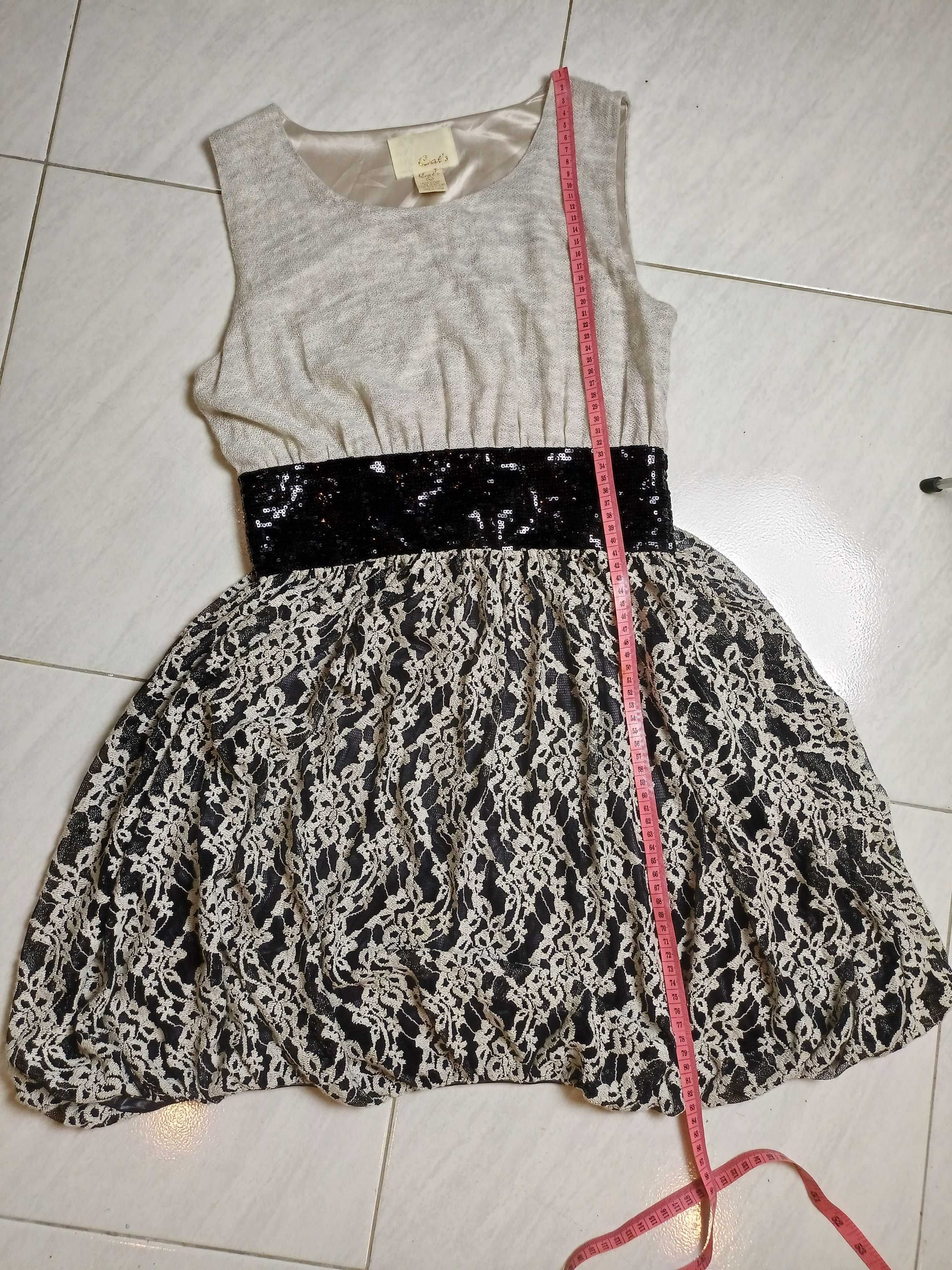 Japanese Brand Cat's Women's Sleeveless Side Zipper Black Sequin Lace Dress Size M / US 6-8 / IT 42-44 - 2 Thumbnail