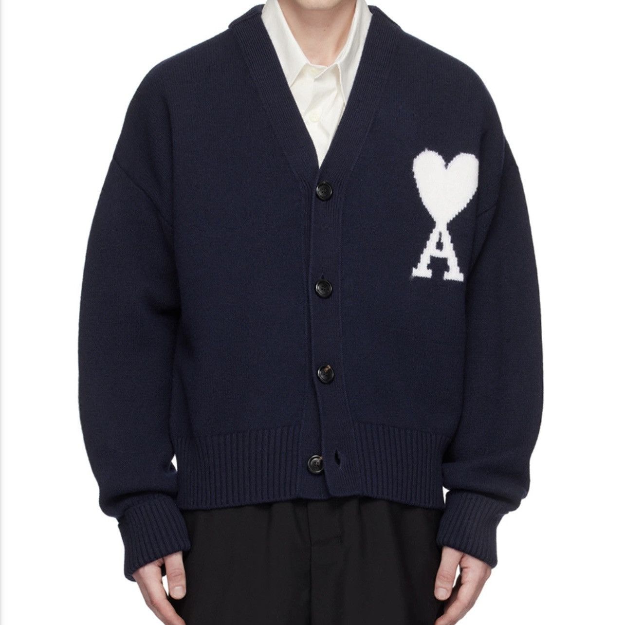 AMI AMI Paris Navy Ami de Cœur Cardigan Size Large Size US L / EU 52-54 / 3 - 1 Thumbnail