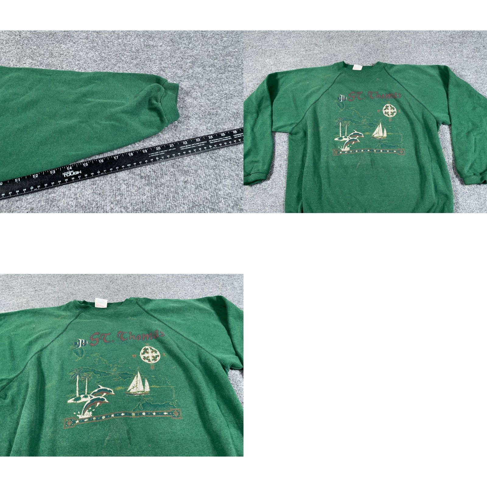 Hanes VINTAGE Hanes St. Thomas Sweatshirt Shirt Adult 2XL Green Dolphins Retro 90s Mens Size US XXL / EU 58 / 5 - 8 Thumbnail
