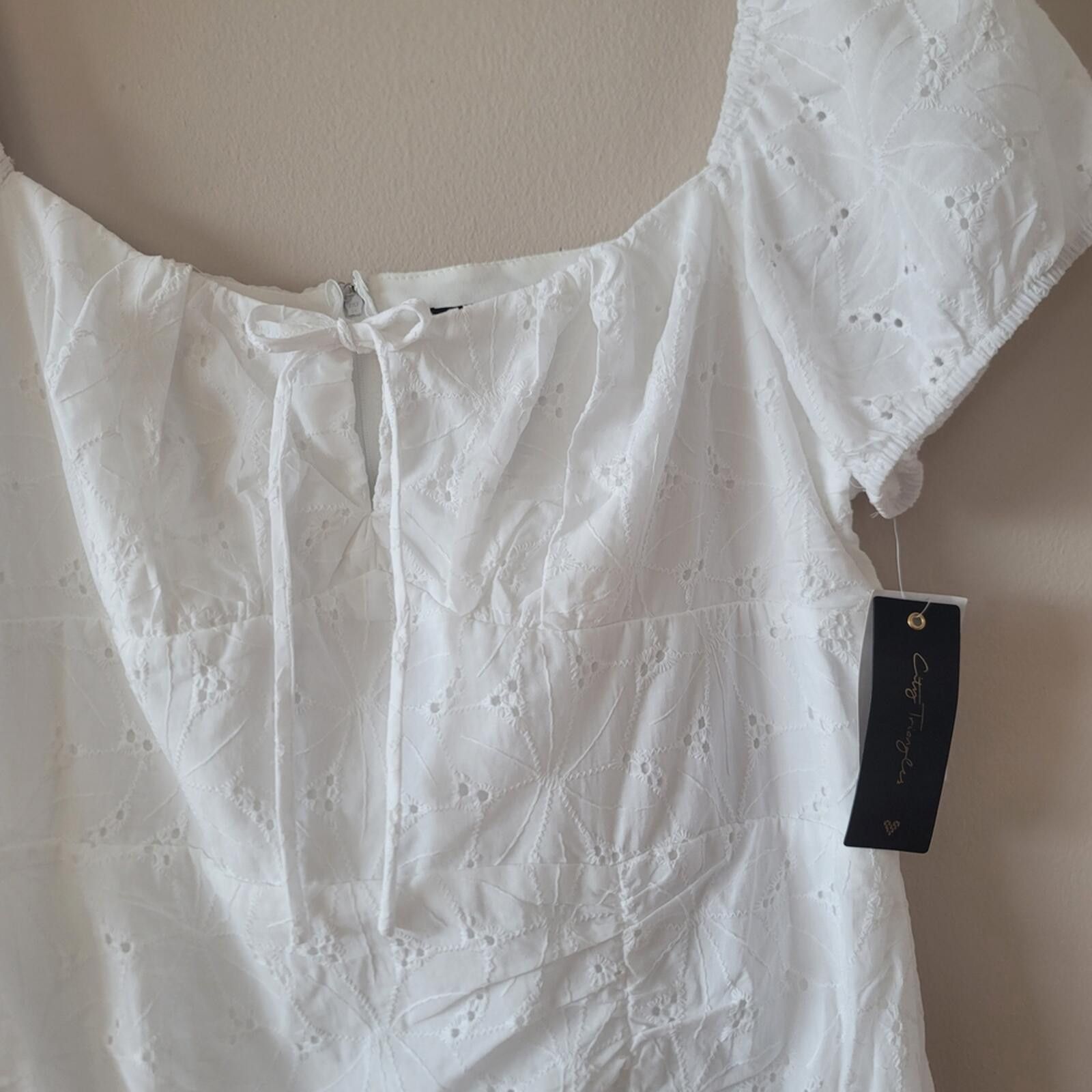 Other City Triangles White Eyelet Mini Dress NWT SZ 19 Cotton Size XL / US 12-14 / IT 48-50 - 6 Thumbnail