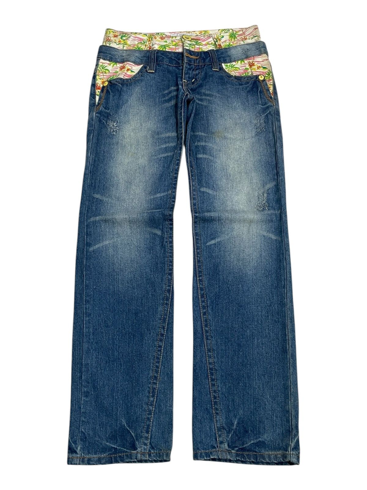 Blue Blue Japan Double Waist Moon Blue Floral Hawai Distress Hard Stiching Size US 28 / EU 44 - 2 Thumbnail