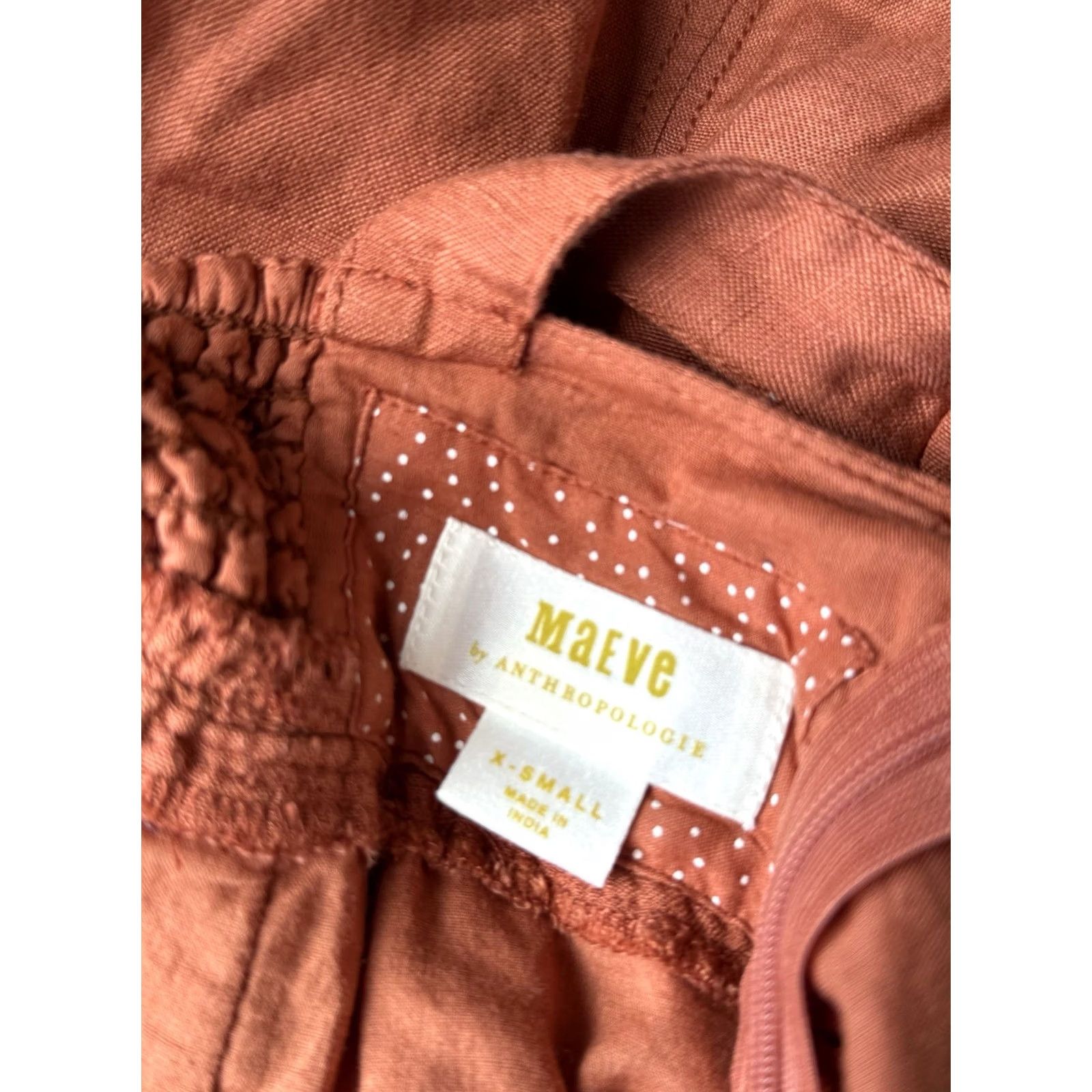 Vintage Maeve Anthropologie Linen Blend Twist Front Mini Dress Women’s XS Rust Orange Dress Size XS / US 0-2 / IT 36-38 - 2 Thumbnail