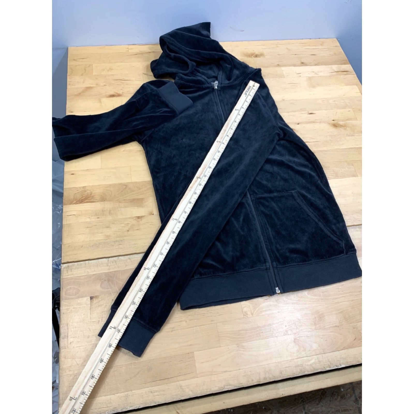 Velour VINTAGE Tankh Velour Jacket Womens M Black Rhinestones Y2K Hooded Zip Size M / US 6-8 / IT 42-44 - 6 Thumbnail