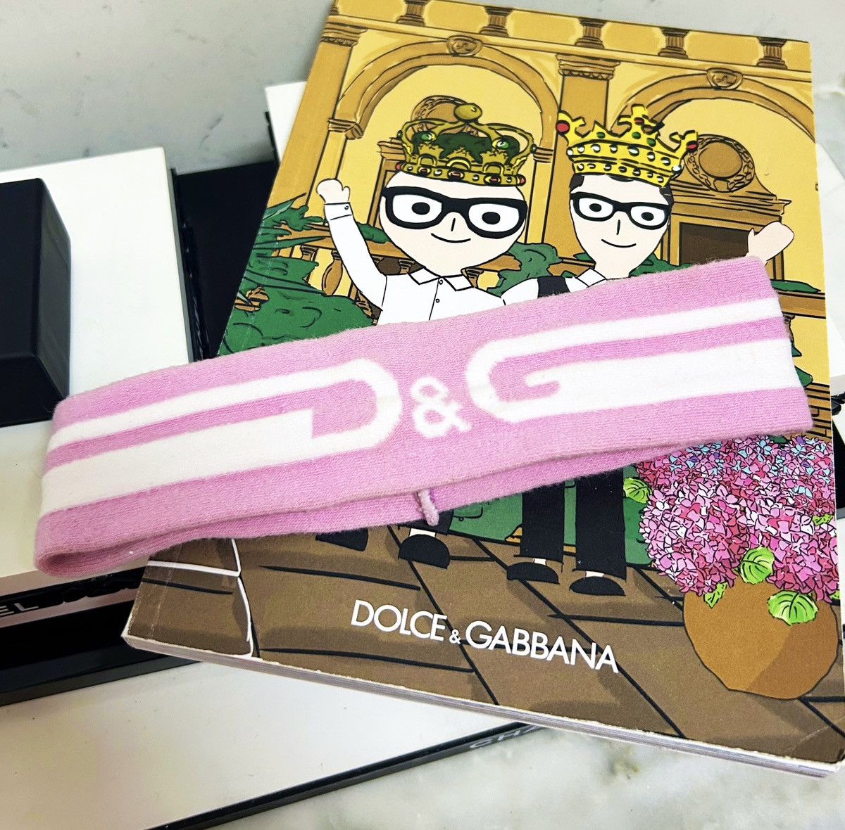 Dolce & Gabbana Authentic Dolce & Gabbana DG Baby Pink & White Logo Headband Size ONE SIZE - 1 Thumbnail