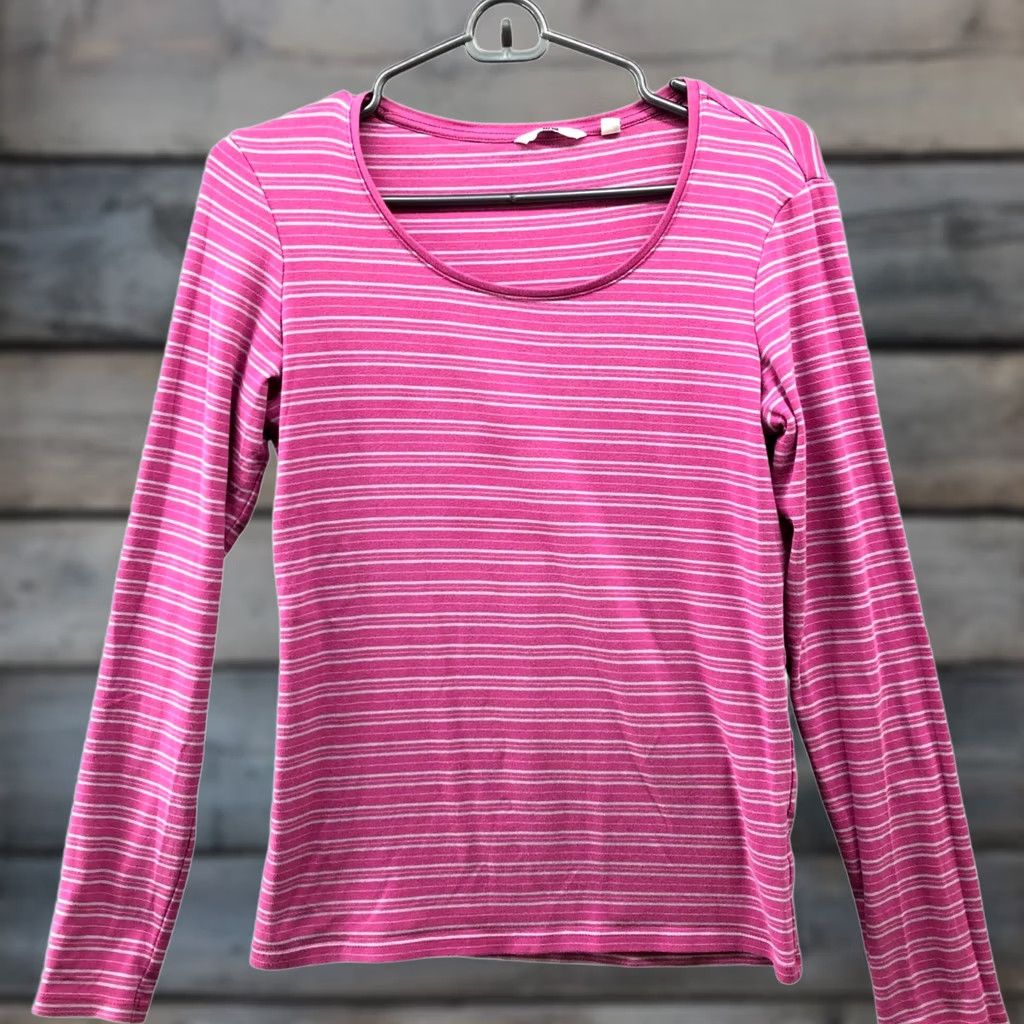 Uniqlo VINTAGE Uniqlo Long Sleeve T Shirt Womens M Pink Striped Crewneck Stretch Cotton Size M / US 6-8 / IT 42-44 - 1 Thumbnail