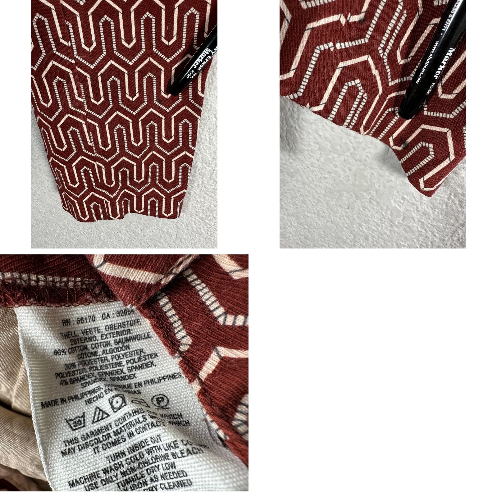 Vintage Cartonnier Womens Red Geometric Chino Pants Side Pockets Cotton Blend Sz 2 Size 28" / US 6 / IT 42 - 8 Thumbnail