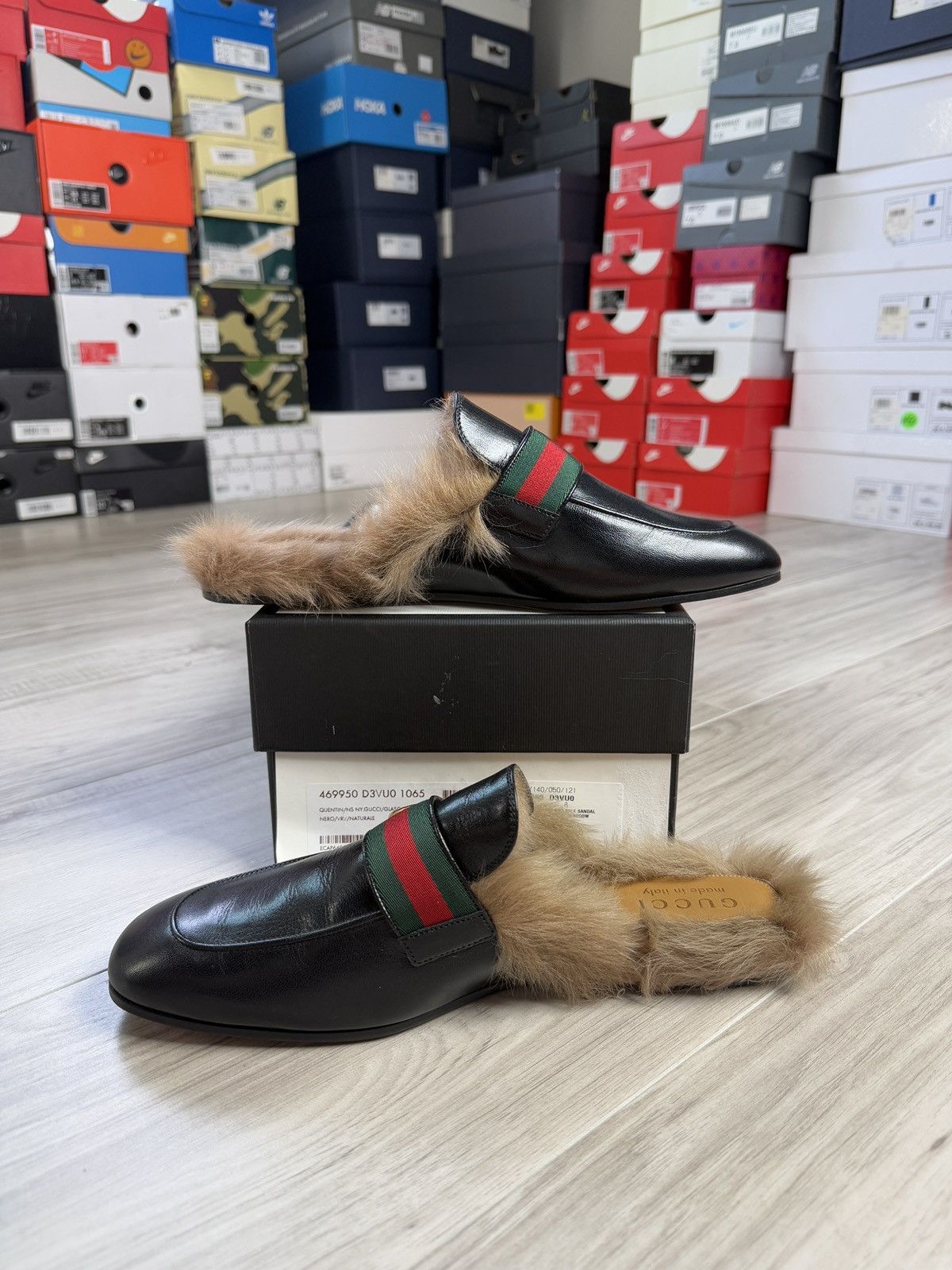 Gucci Black Leather Double G Fur Princetown Mules Size US 8 / EU 41 - 4 Thumbnail