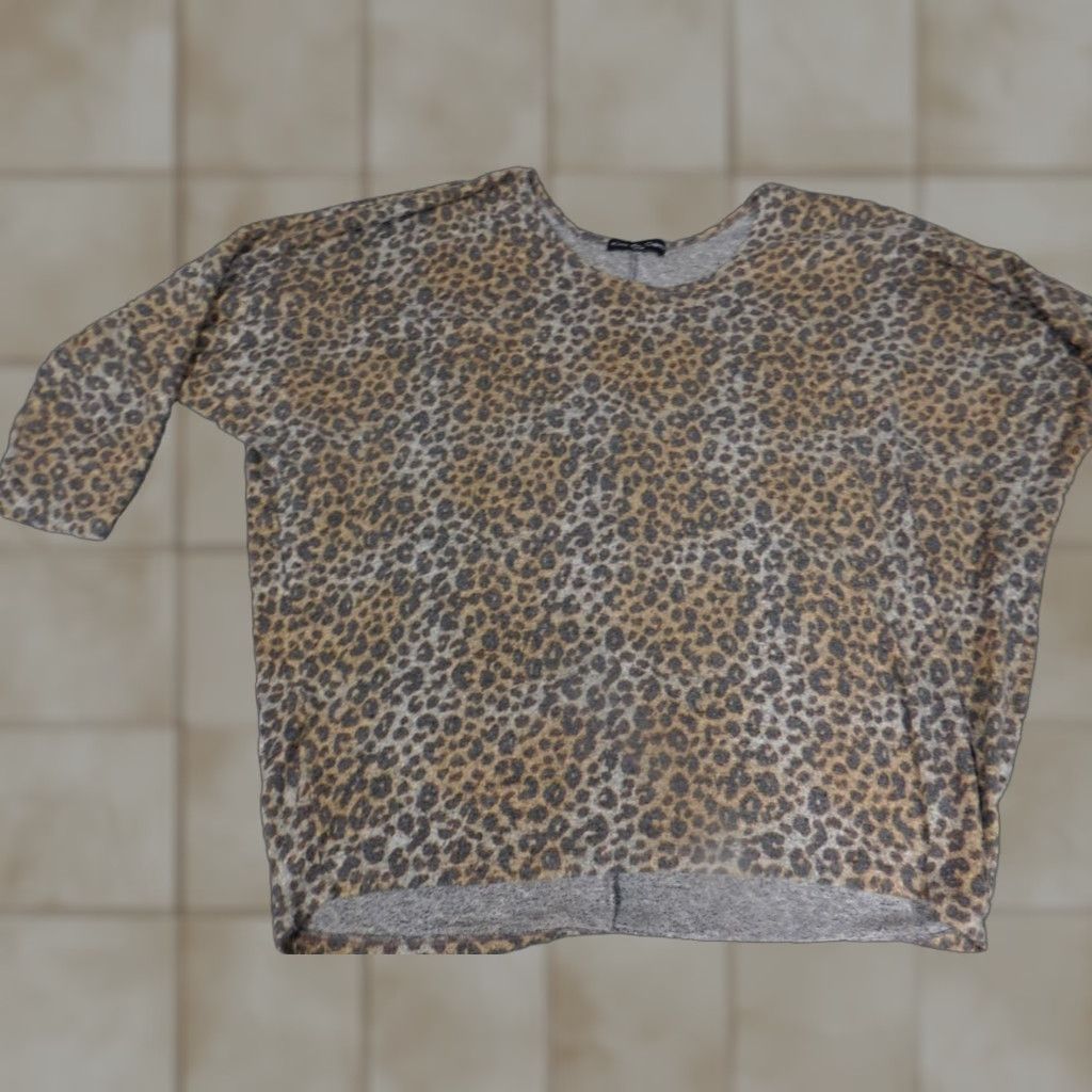 Vintage Kim and Cami Womens Sweater L Brown Animal Print Stretch Dolman Sleeve Turtleneck Pullover Knit Cable-Knit Regular Size Size L / US 10 / IT 46 - 1 Thumbnail