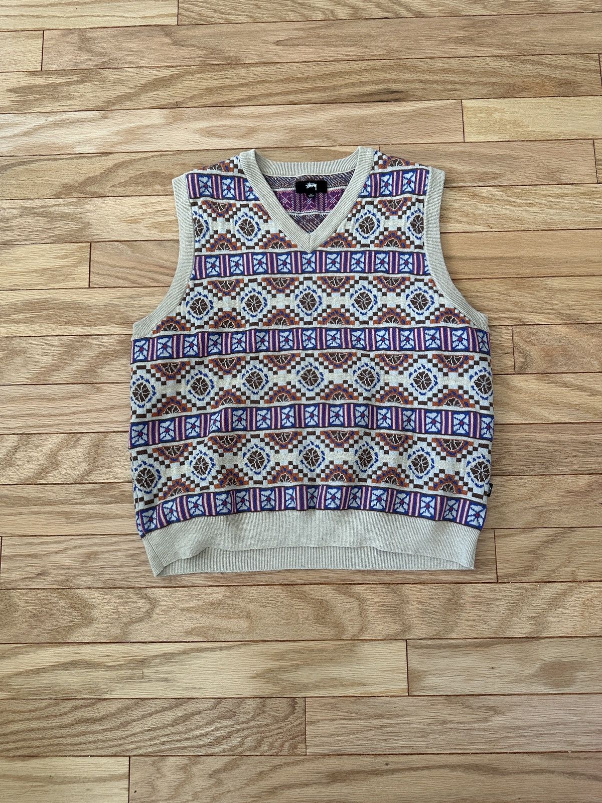 image of Stussy Giza Sweater Vest Size Large in Beige, Men's
