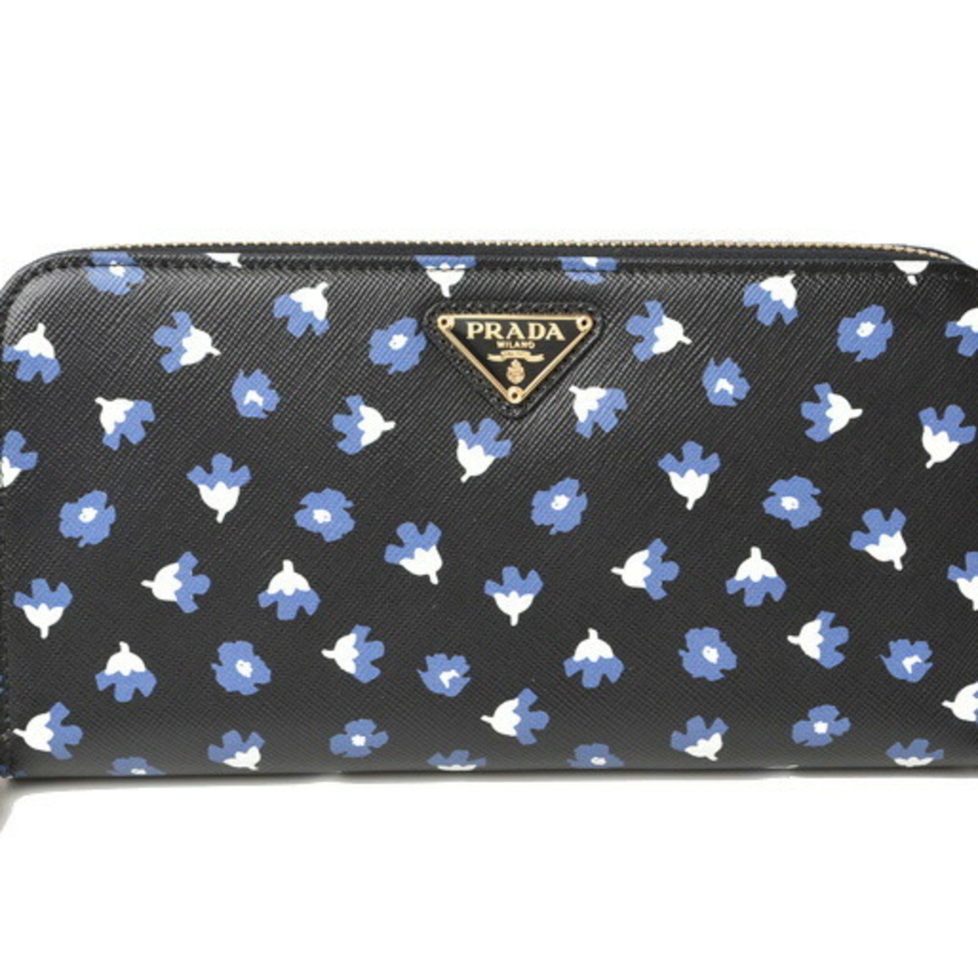 image of Prada Long Wallet 1M0506 Saffiano Print Embossed Leather Royal Black Royal, Women's