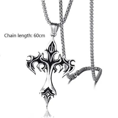 Jewelry Chrome Silver Cross Chain Goth God Pendant Necklace Size ONE SIZE - 3 Thumbnail