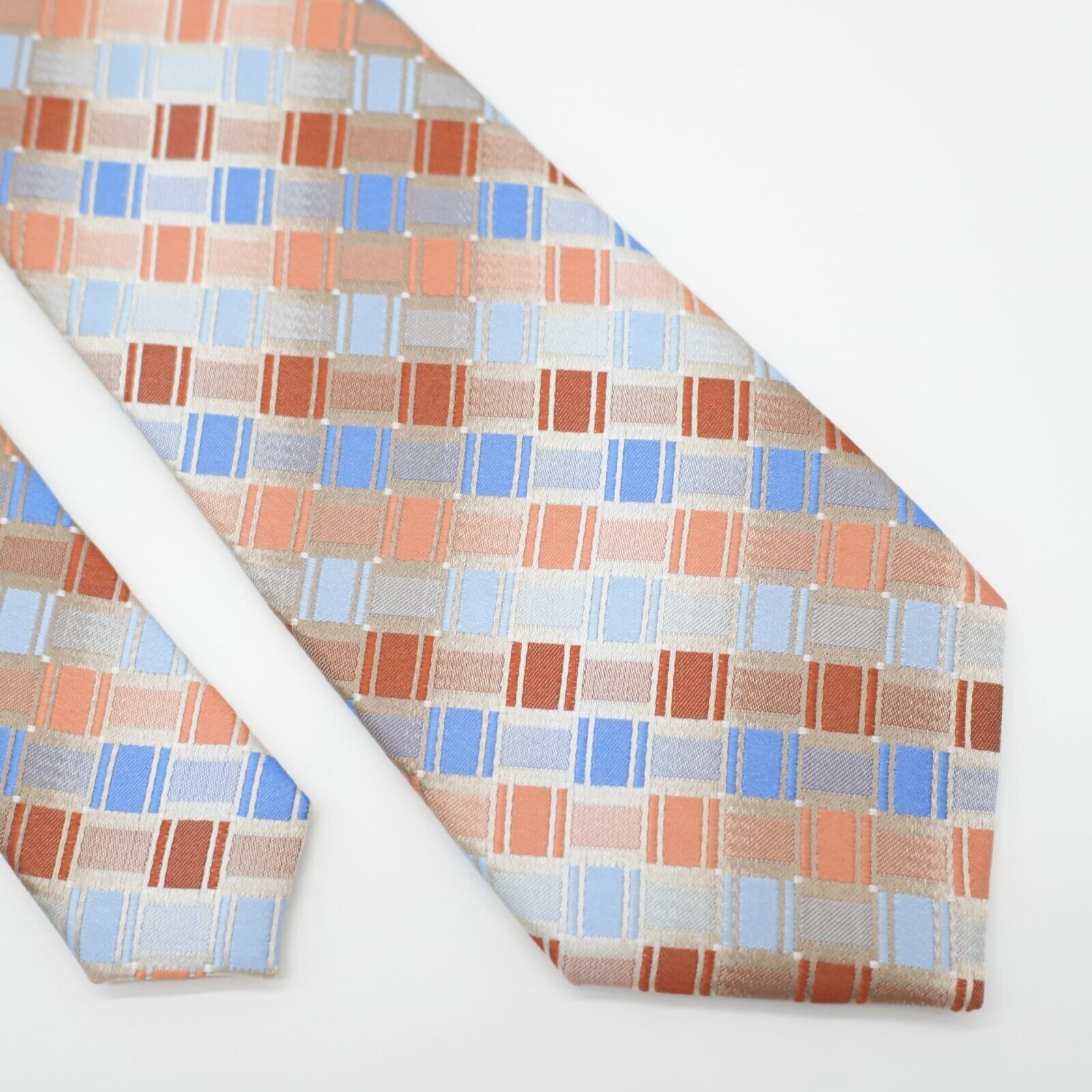 Van Heusen Van Heusen Peach Blue Basketweave Woven Silk Tie Size ONE SIZE - 1 Thumbnail