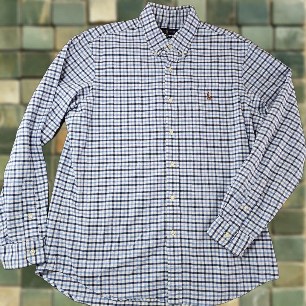 Ralph Lauren Ralph Lauren Shirt Mens Large Classic Fit Blue White Check Cotton Twill Pony Button-Up Navy/Blue Classic Preppy Size US L / EU 52-54 / 3 - 1 Thumbnail