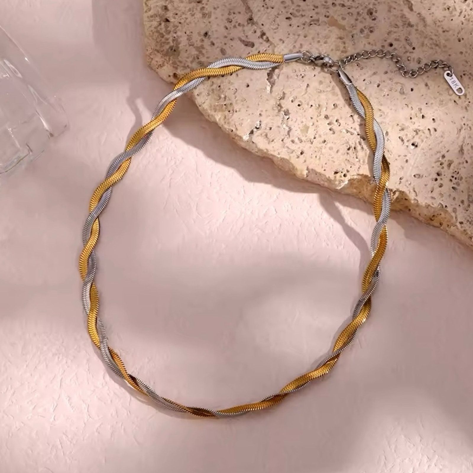 Other 2 Tones Herryingbone Twist Chain Choker Necklace 16”+2” Size ONE SIZE - 2 Thumbnail