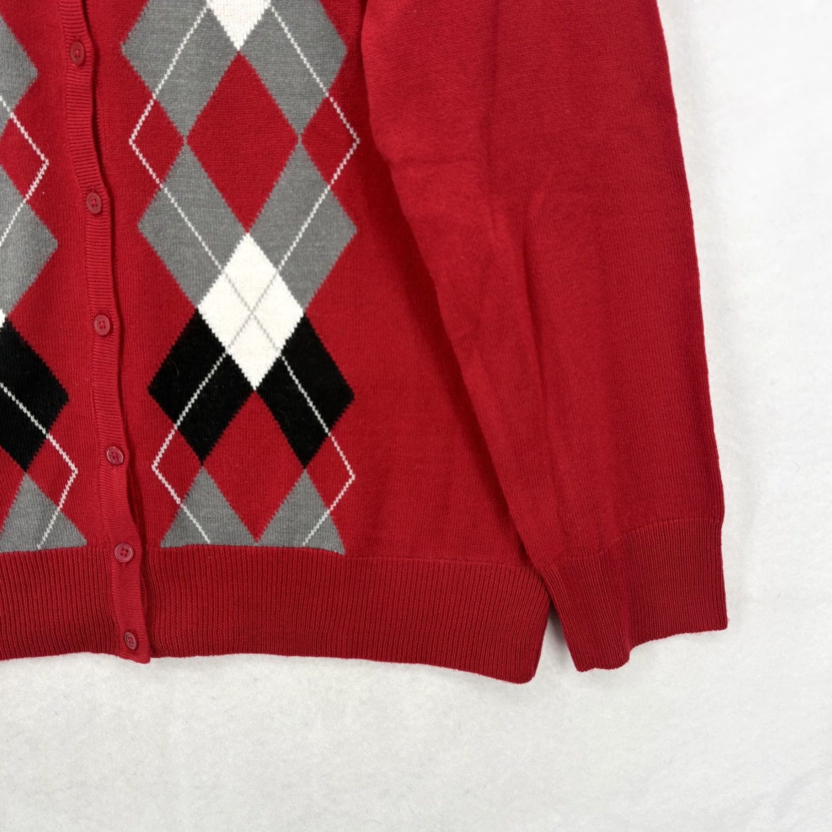 Croft & Barrow Croft & Barrow Cardigan Womens XL Red Argyle Print Button Front Retro Size XL / US 12-14 / IT 48-50 - 3 Thumbnail