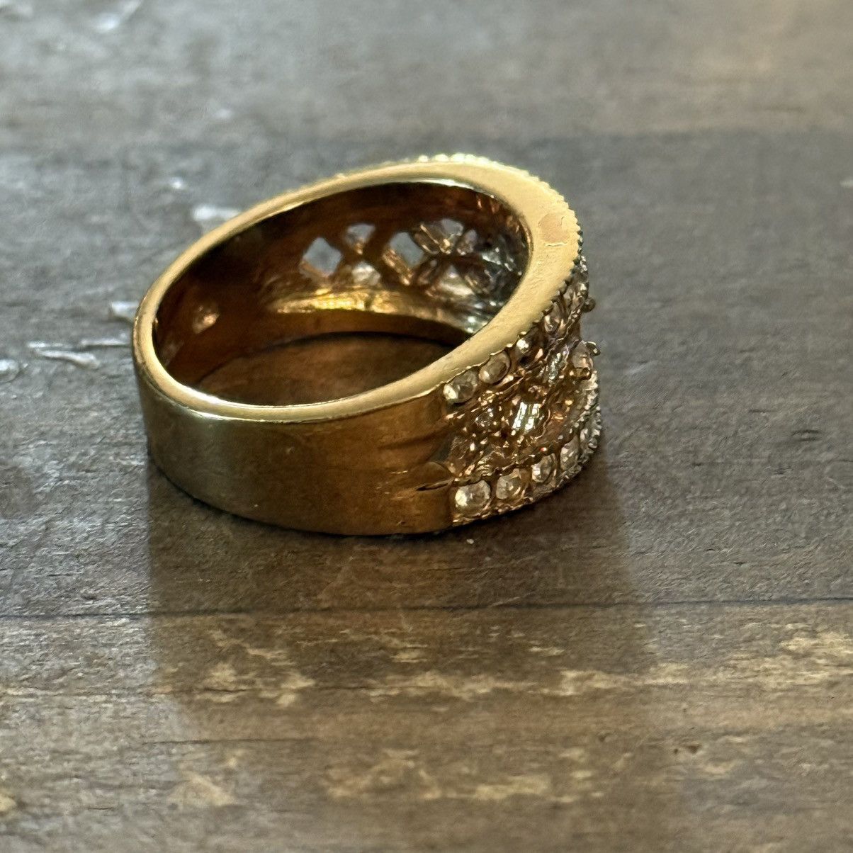 Vintage Vintage 14KHGE LIND gold tone filigree & crystals band ring Size ONE SIZE - 6 Thumbnail