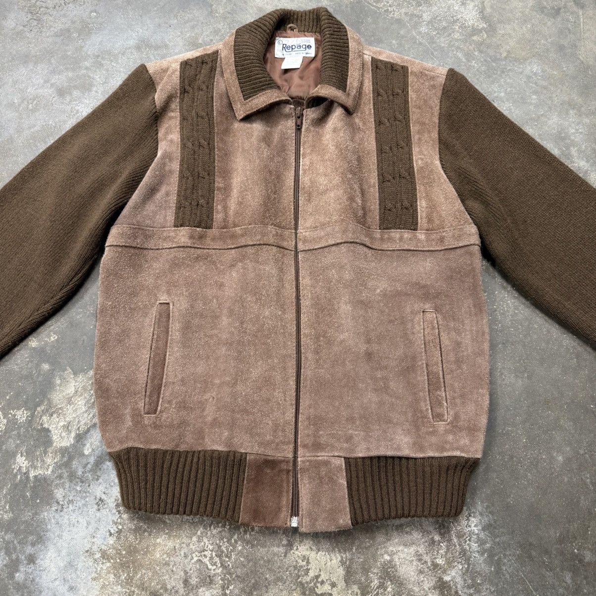 Sears Vintage 70s Repage Suede Knit Bomber Jacket Brown L Size US L / EU 52-54 / 3 - 3 Thumbnail
