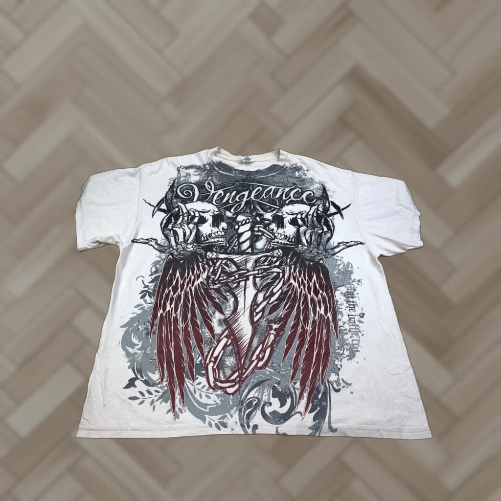 Delta VINTAGE Y2K Vengence Shirt Mens XL White Skull Wings Goth 11583 Size US XL / EU 56 / 4 - 1 Thumbnail
