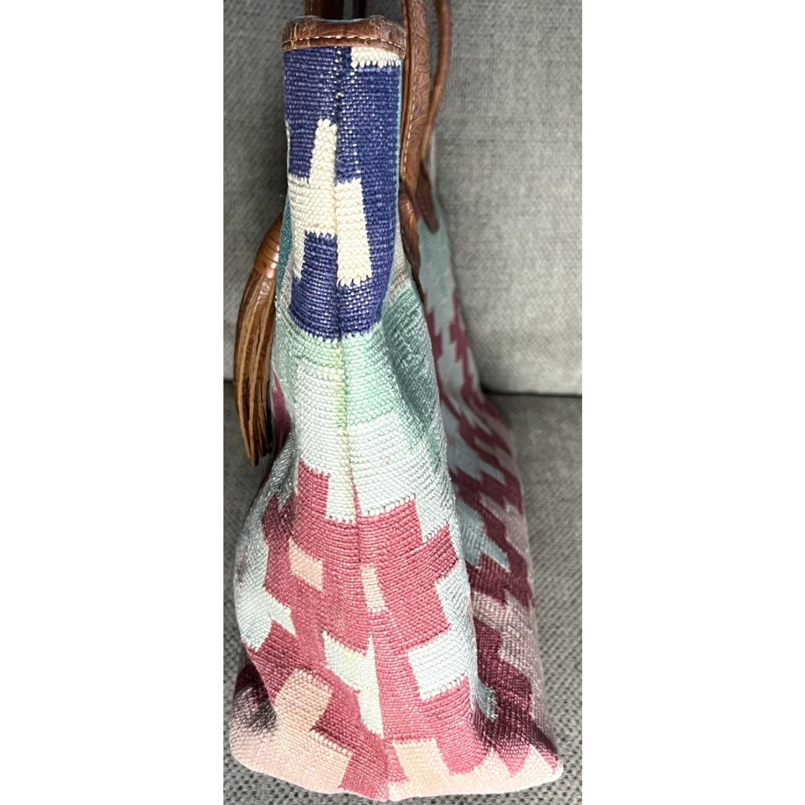 Vintage VINTAGE Cute Woven Aztec Kilim Leather Trim Bag Shoulder Purse Size ONE SIZE - 4 Thumbnail