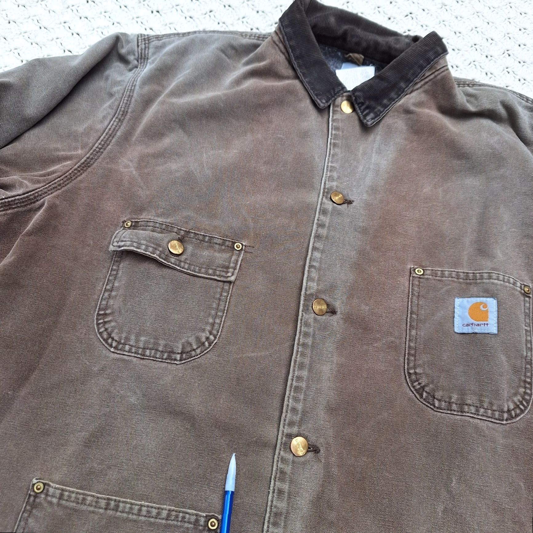 VINTAGE Carhartt CB1082 Blanket Lined Canvas Distressed Chore Jacket Coat Large Mens