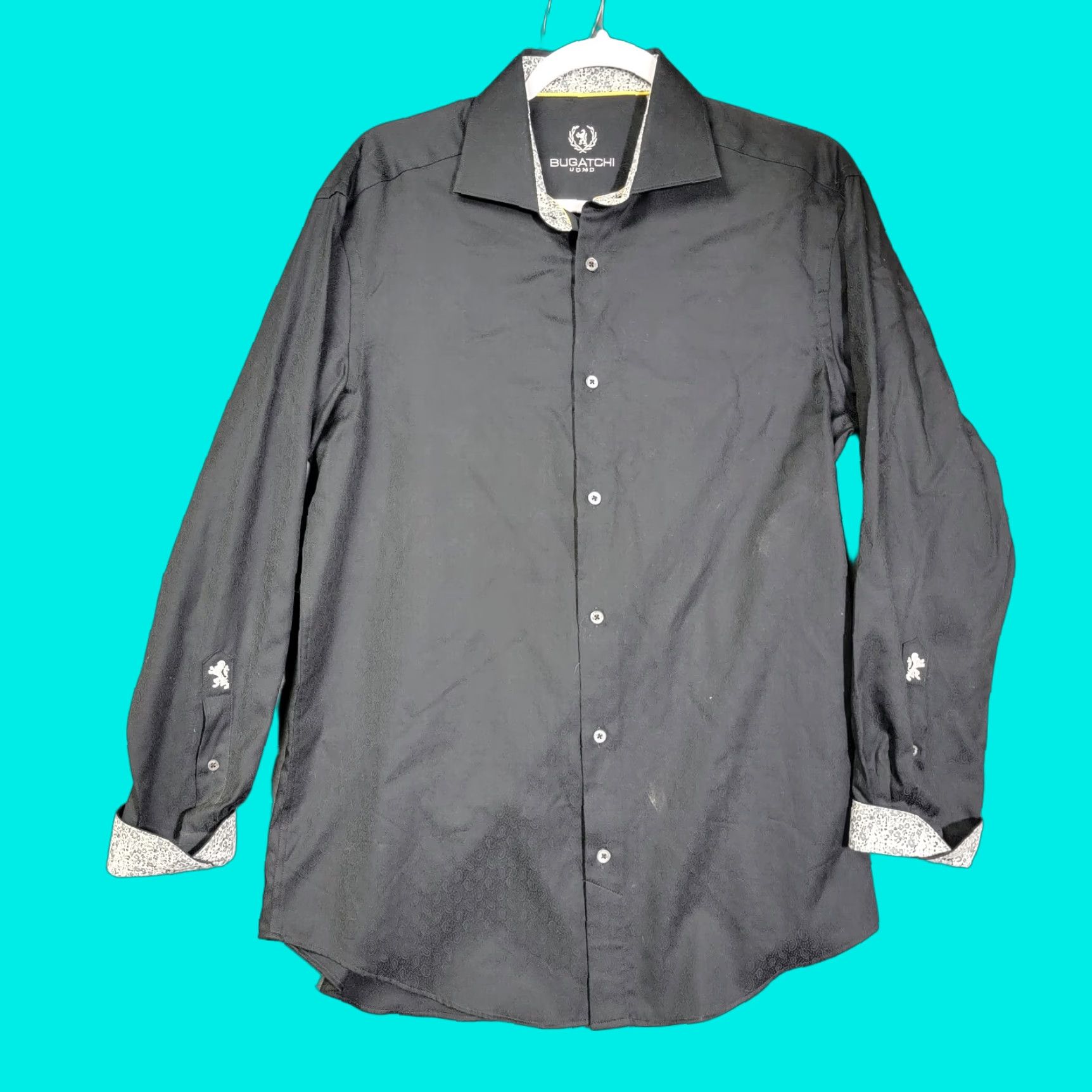 BUGATCHI Bugatchi Uomo Button-Down Shirt Collared Neck Long Sleeve Black Men's 15.5/32-33 Shirt Mens Black Button-Up Casual Business Size US M / EU 48-50 / 2 - 1 Thumbnail