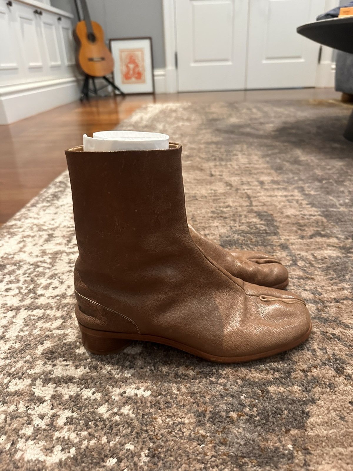 Maison Margiela Brown Leather Tabi Boot 3Cm Heel Shoes, Men's (Size 8.5)