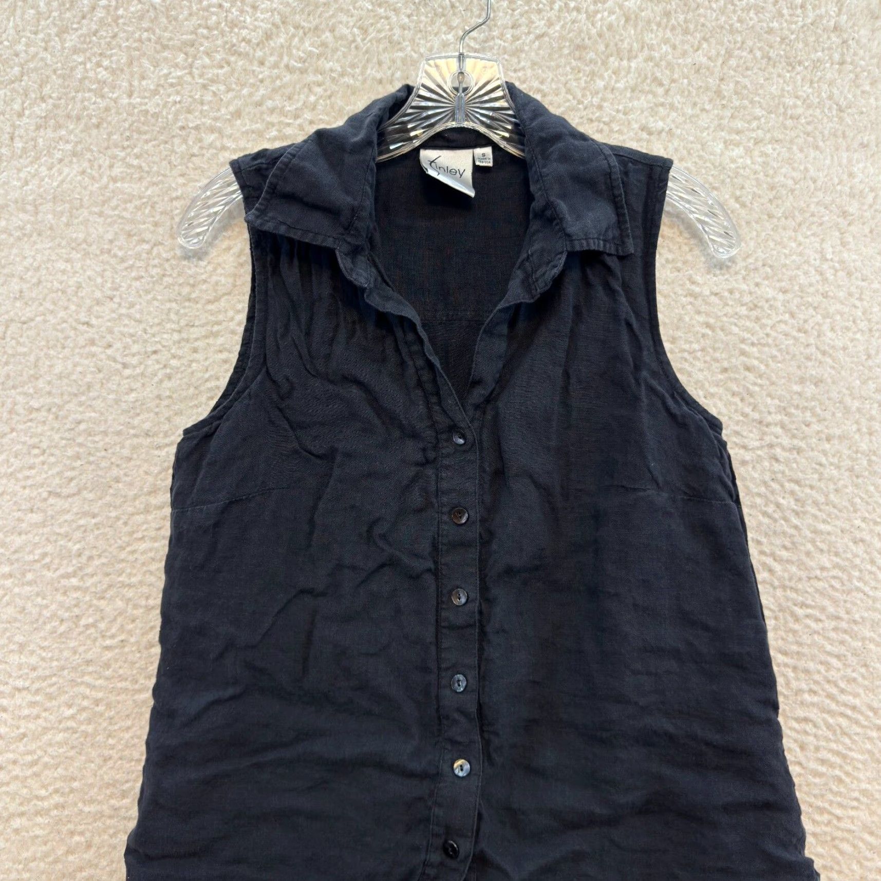 Vintage VINTAGE Linen Dress Blouson Black 1990s Small Medium Women’s S M Button Collar Layered Tiered Finley Linen Dress Blouson Size M / US 6-8 / IT 42-44 - 3 Thumbnail